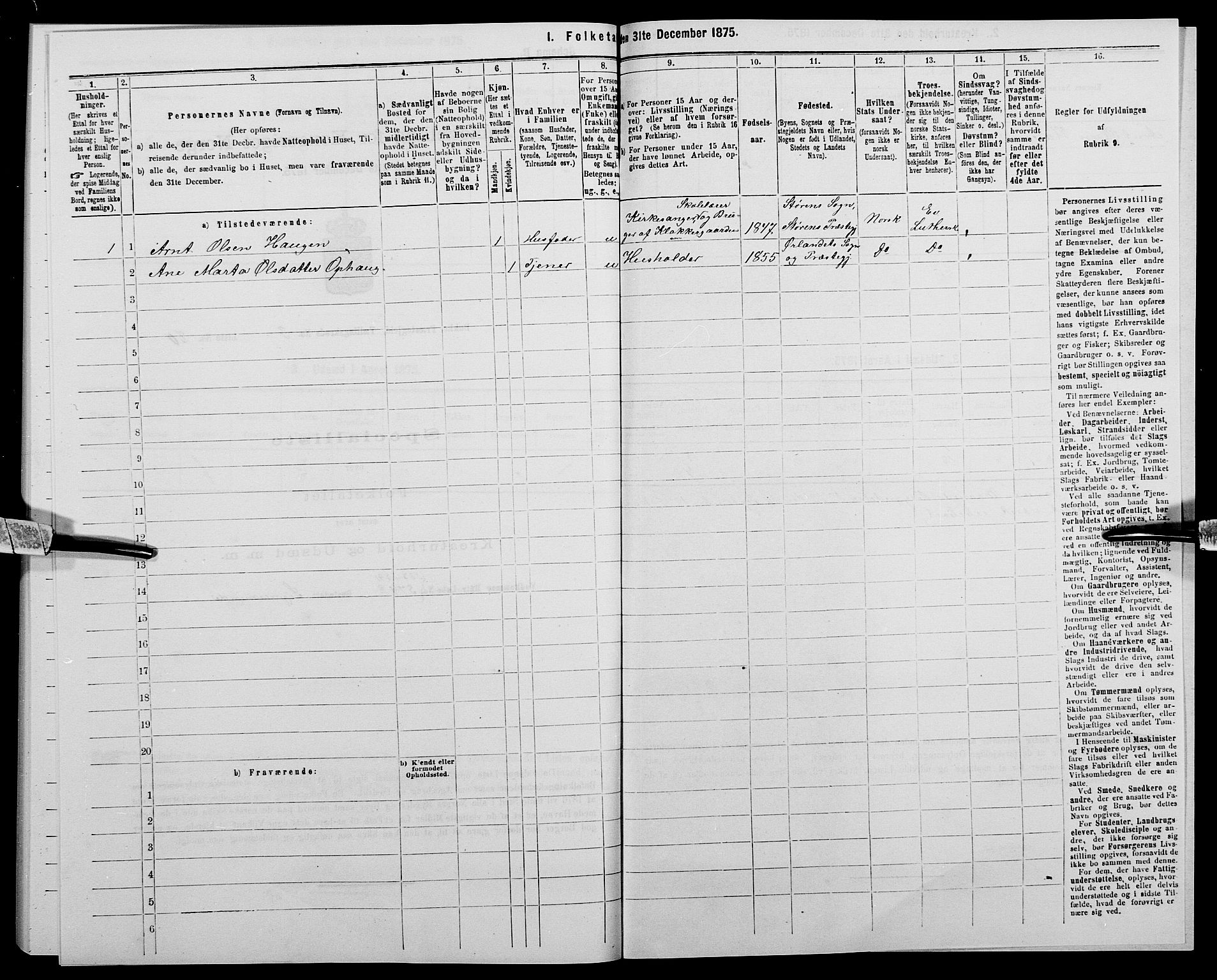 SAK, 1875 census for 1045P Bakke, 1875, p. 381