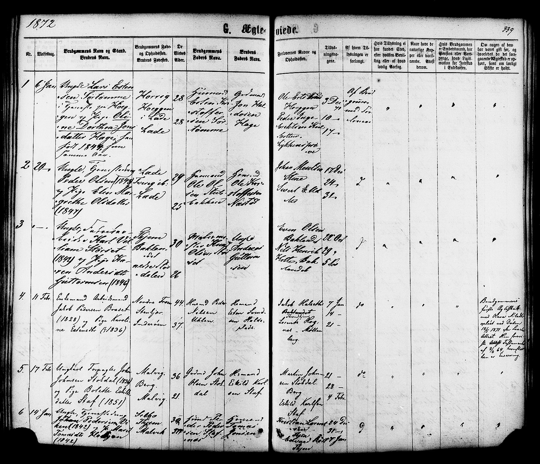 Ministerialprotokoller, klokkerbøker og fødselsregistre - Sør-Trøndelag, SAT/A-1456/606/L0293: Parish register (official) no. 606A08, 1866-1877, p. 339