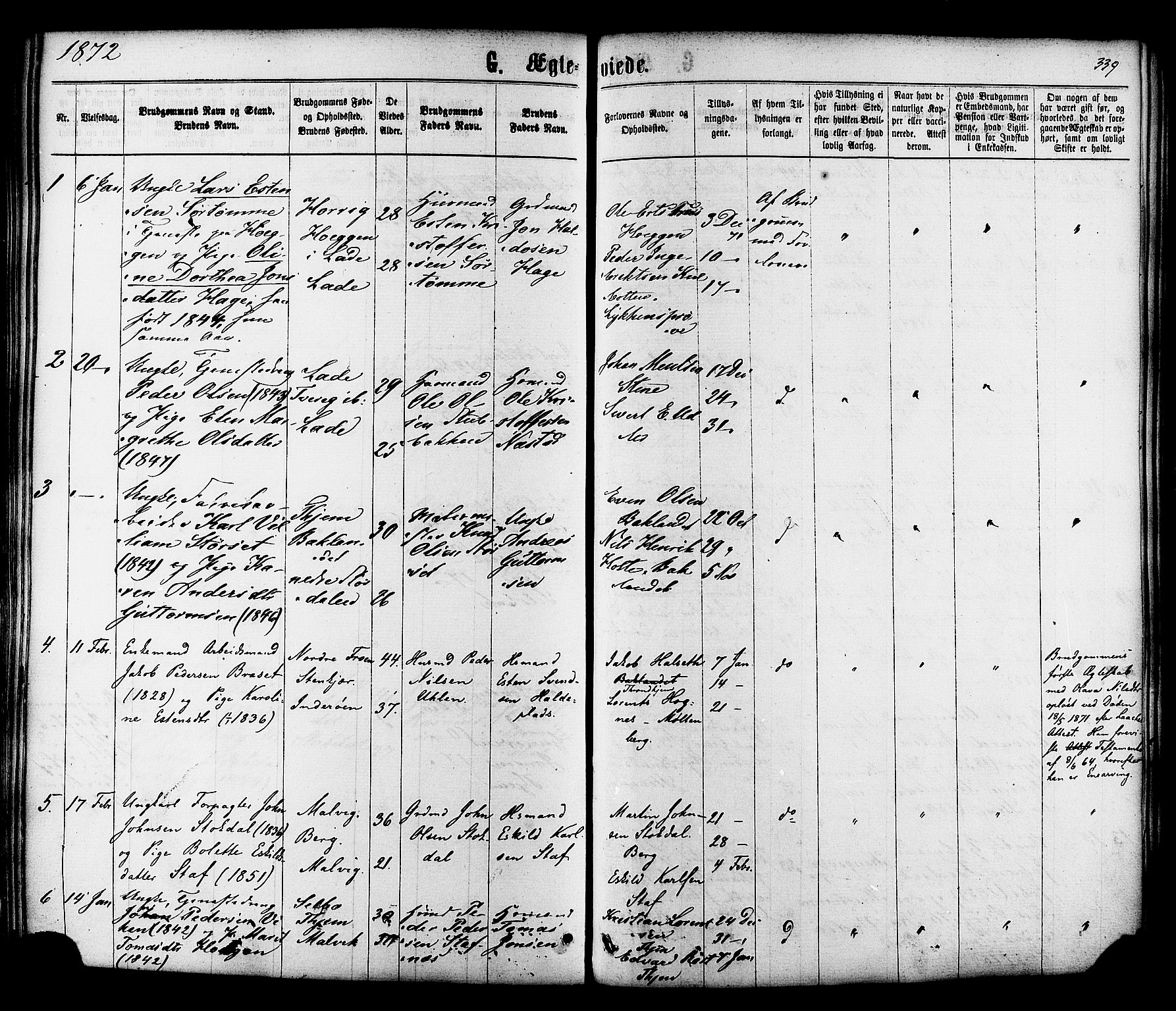 Ministerialprotokoller, klokkerbøker og fødselsregistre - Sør-Trøndelag, AV/SAT-A-1456/606/L0293: Parish register (official) no. 606A08, 1866-1877, p. 339