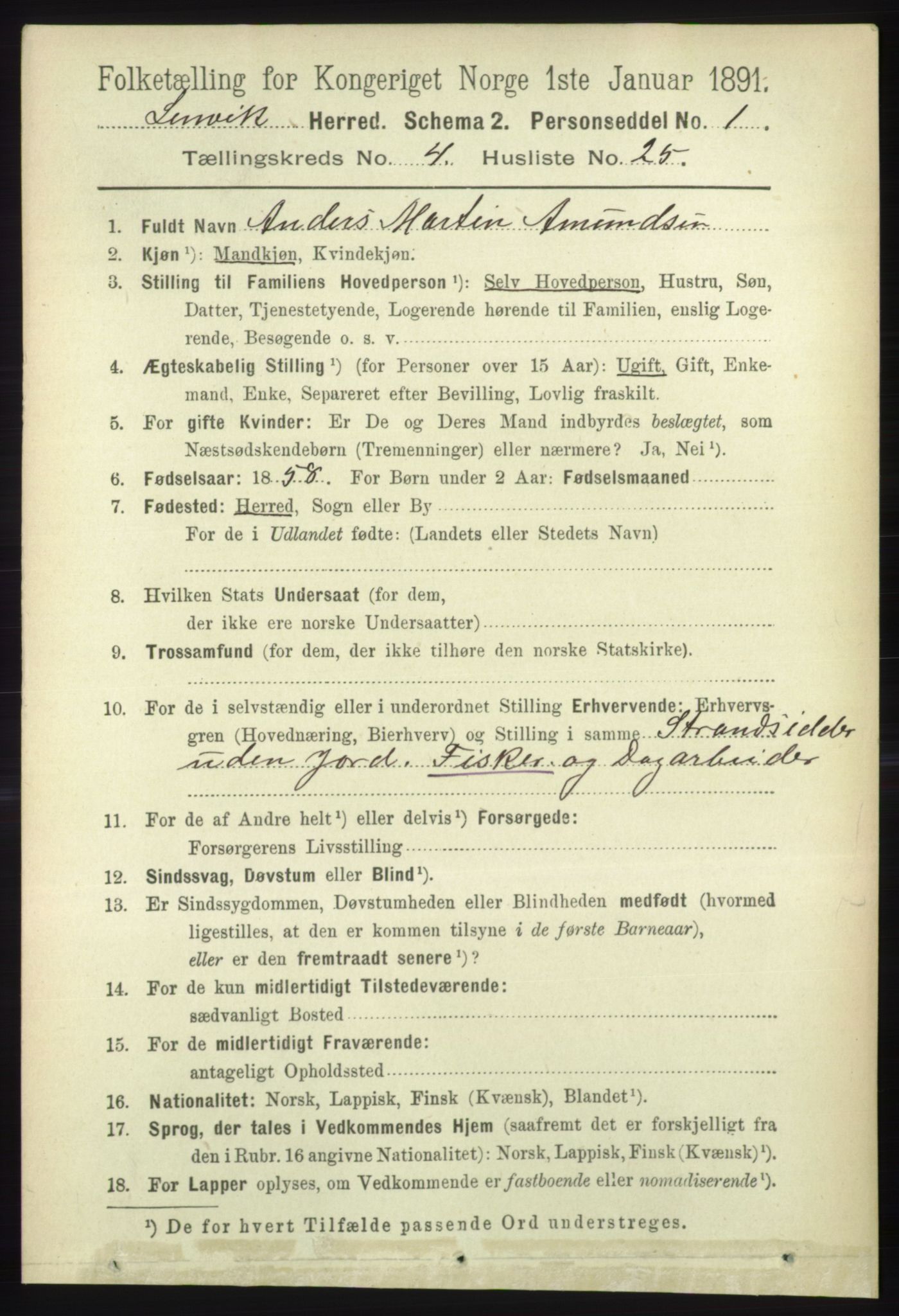 RA, 1891 census for 1931 Lenvik, 1891, p. 2067