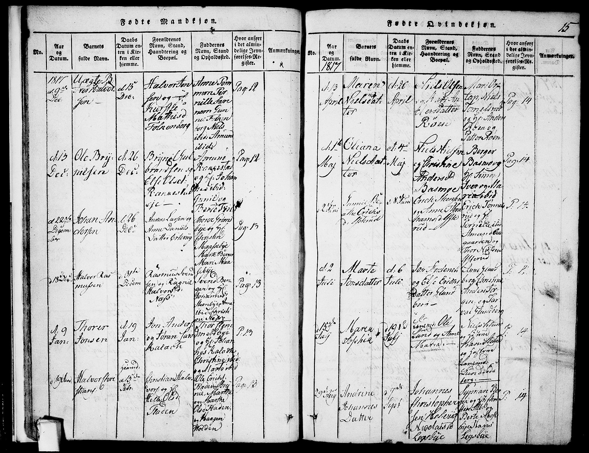 Rødenes prestekontor Kirkebøker, SAO/A-2005/F/Fa/L0004: Parish register (official) no. I 4, 1814-1838, p. 15