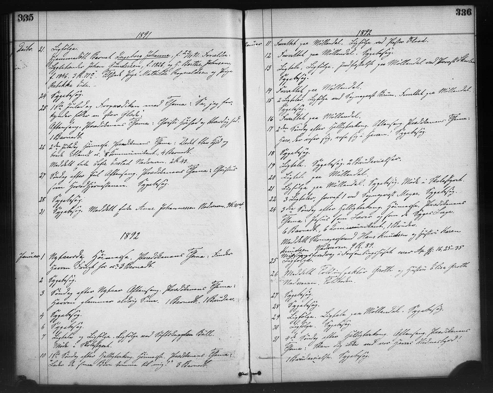 Nykirken Sokneprestembete, SAB/A-77101/H/Haa/L0065: Curate's parish register no. A 2, 1876-1897, p. 335-336