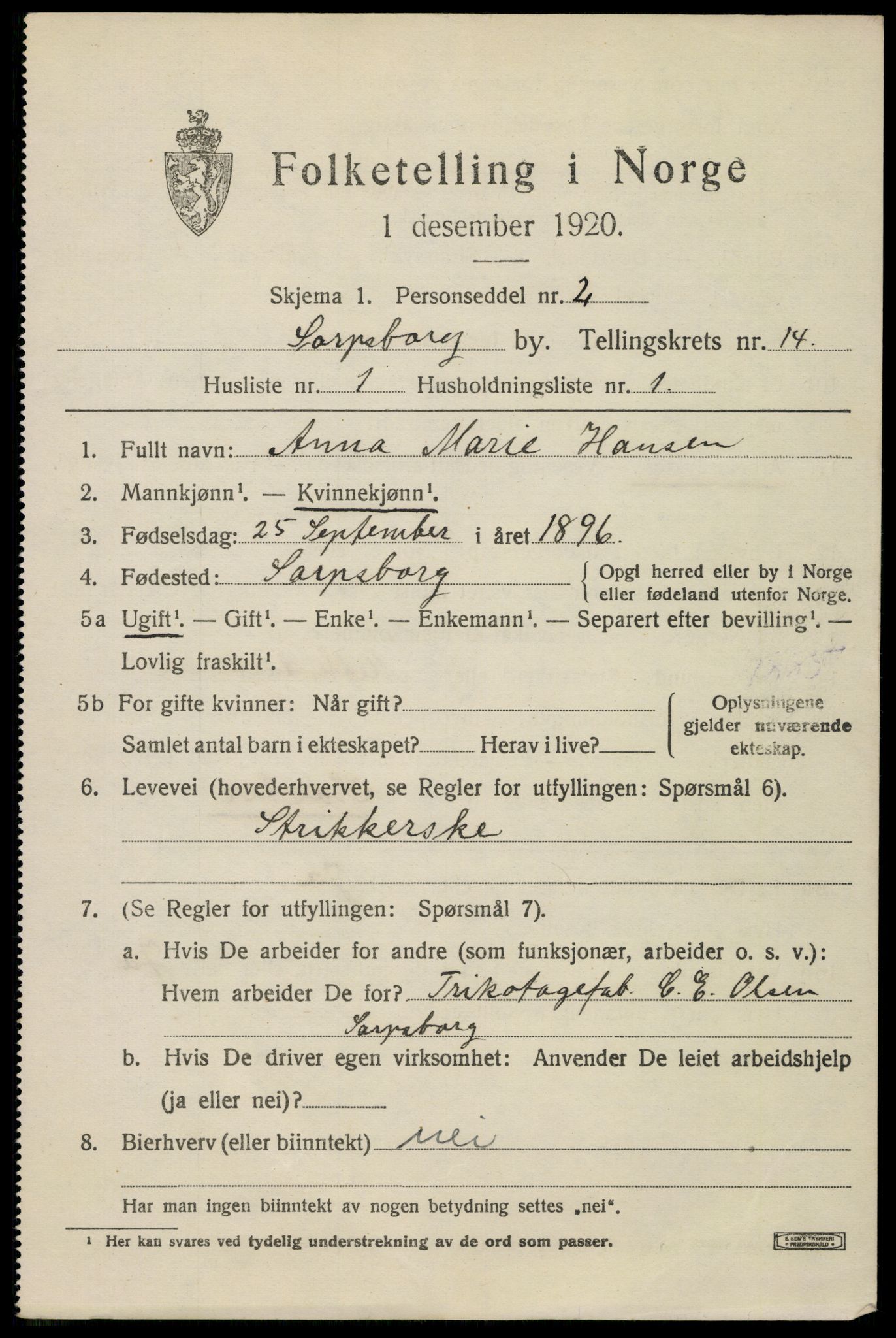 SAO, 1920 census for Sarpsborg, 1920, p. 28242