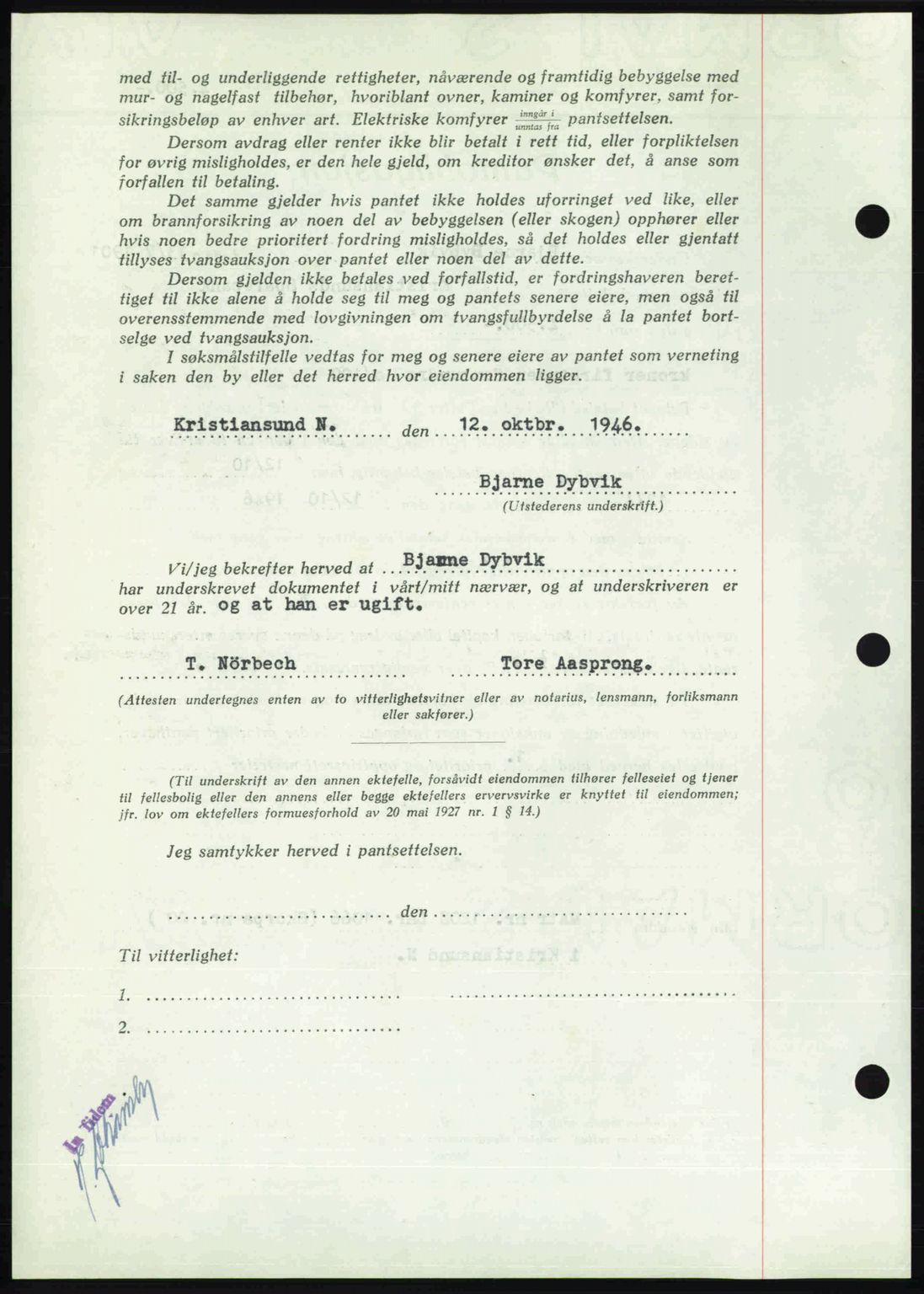 Kristiansund byfogd, AV/SAT-A-4587/A/27: Mortgage book no. 40, 1946-1946, Diary no: : 1201/1946