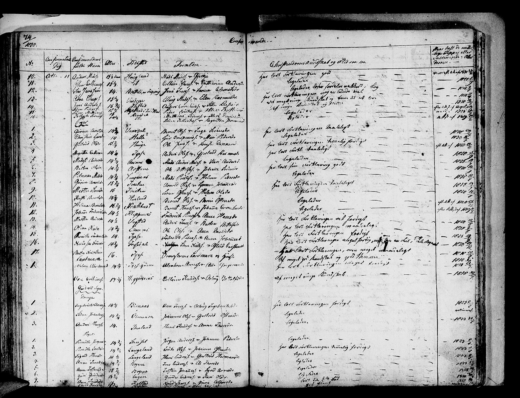 Fjaler sokneprestembete, SAB/A-79801/H/Haa/Haaa/L0005: Parish register (official) no. A 5, 1821-1835, p. 74