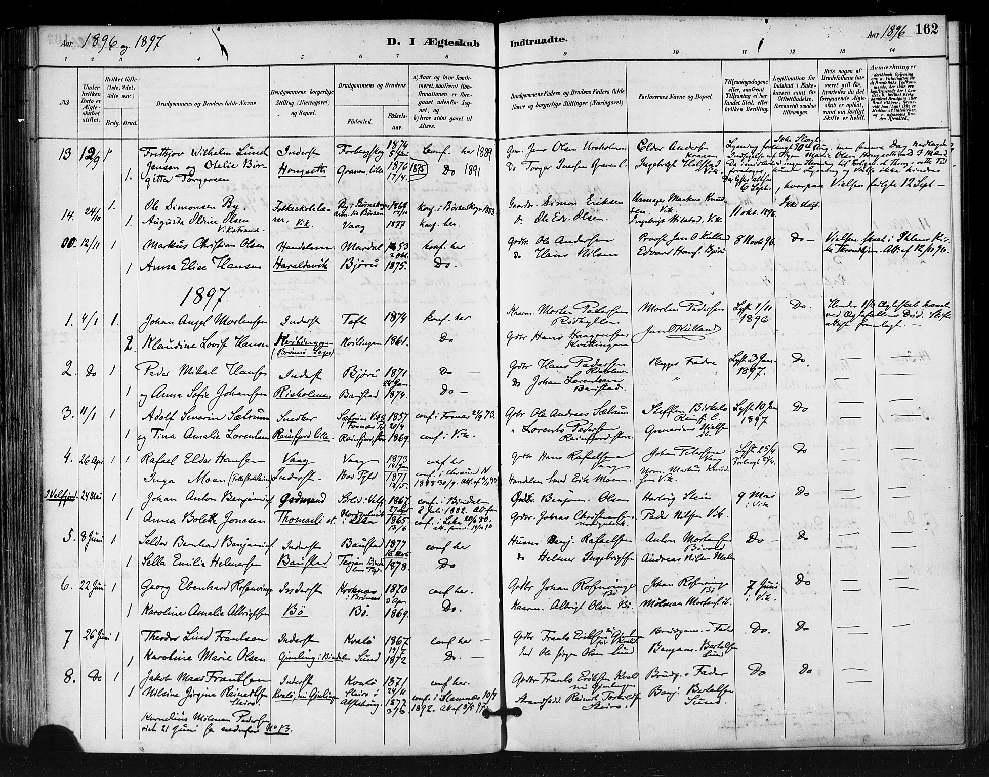 Ministerialprotokoller, klokkerbøker og fødselsregistre - Nordland, AV/SAT-A-1459/812/L0178: Parish register (official) no. 812A07, 1886-1900, p. 162