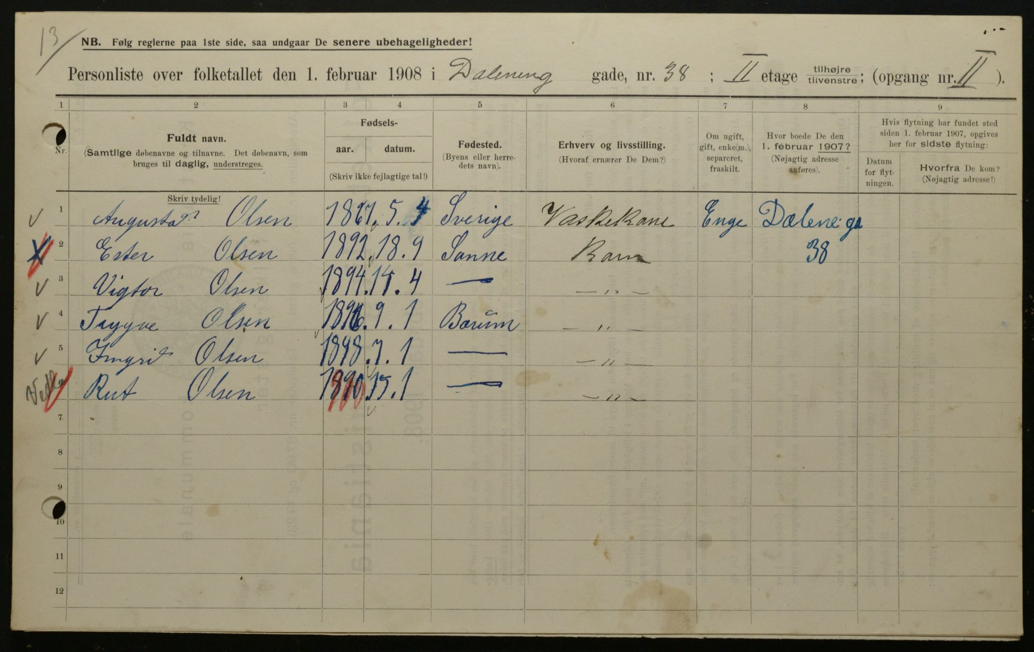 OBA, Municipal Census 1908 for Kristiania, 1908, p. 16512