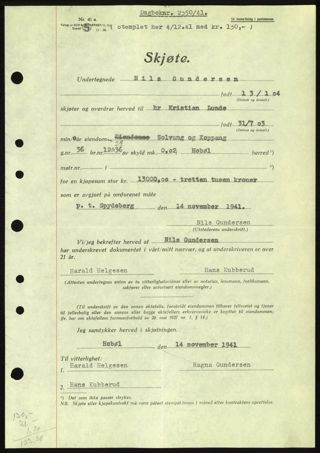 Moss sorenskriveri, SAO/A-10168: Mortgage book no. A9, 1941-1942, Diary no: : 2350/1941