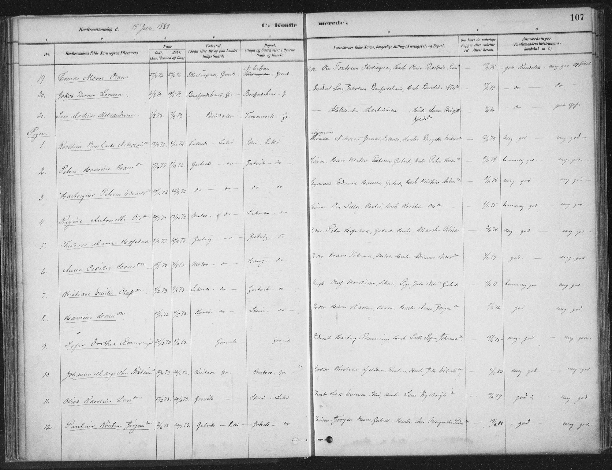 Ministerialprotokoller, klokkerbøker og fødselsregistre - Nord-Trøndelag, SAT/A-1458/788/L0697: Parish register (official) no. 788A04, 1878-1902, p. 107