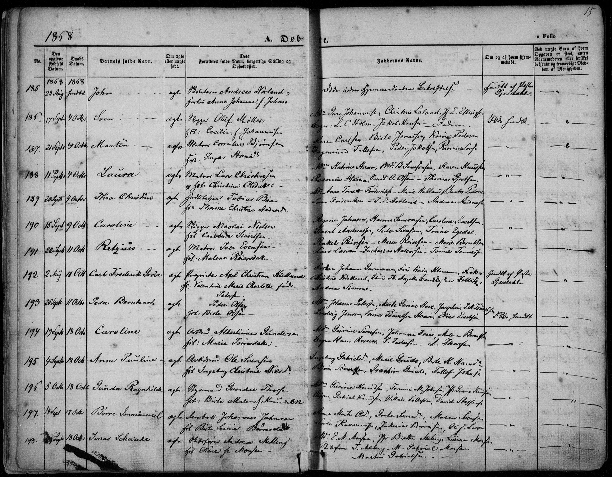 Domkirken sokneprestkontor, AV/SAST-A-101812/001/30/30BA/L0022: Parish register (official) no. A 21, 1868-1877, p. 15