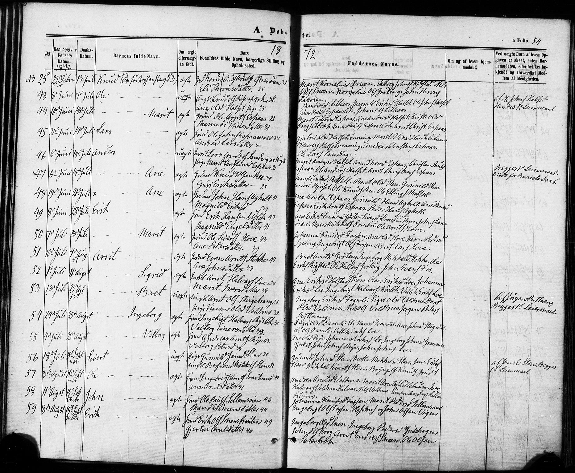 Ministerialprotokoller, klokkerbøker og fødselsregistre - Sør-Trøndelag, AV/SAT-A-1456/672/L0856: Parish register (official) no. 672A08, 1861-1881, p. 54