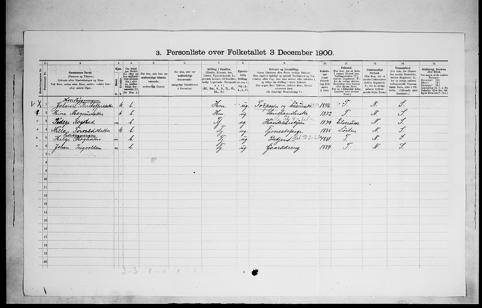 SAH, 1900 census for Vang, 1900, p. 1310