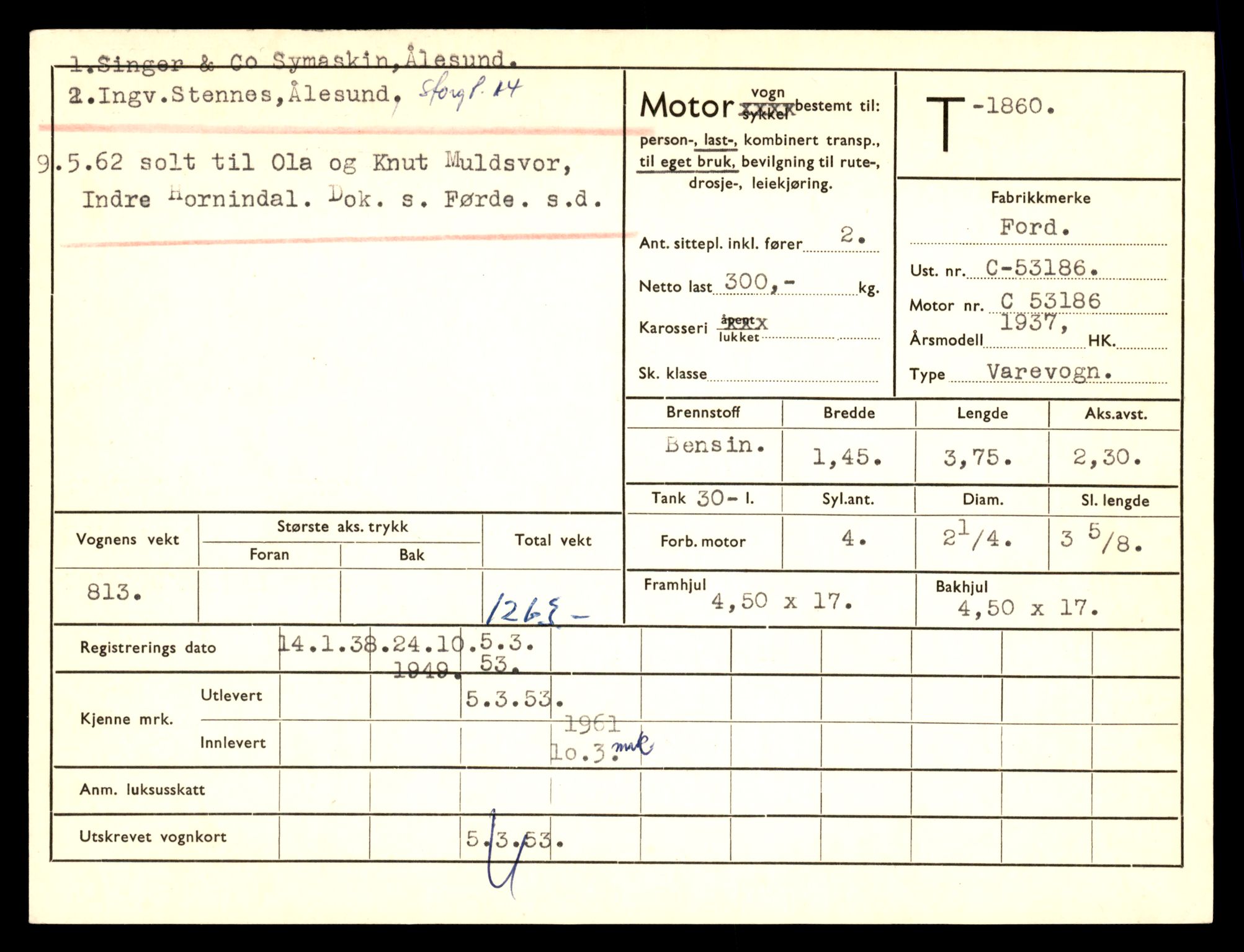 Møre og Romsdal vegkontor - Ålesund trafikkstasjon, AV/SAT-A-4099/F/Fe/L0016: Registreringskort for kjøretøy T 1851 - T 1984, 1927-1998, p. 197