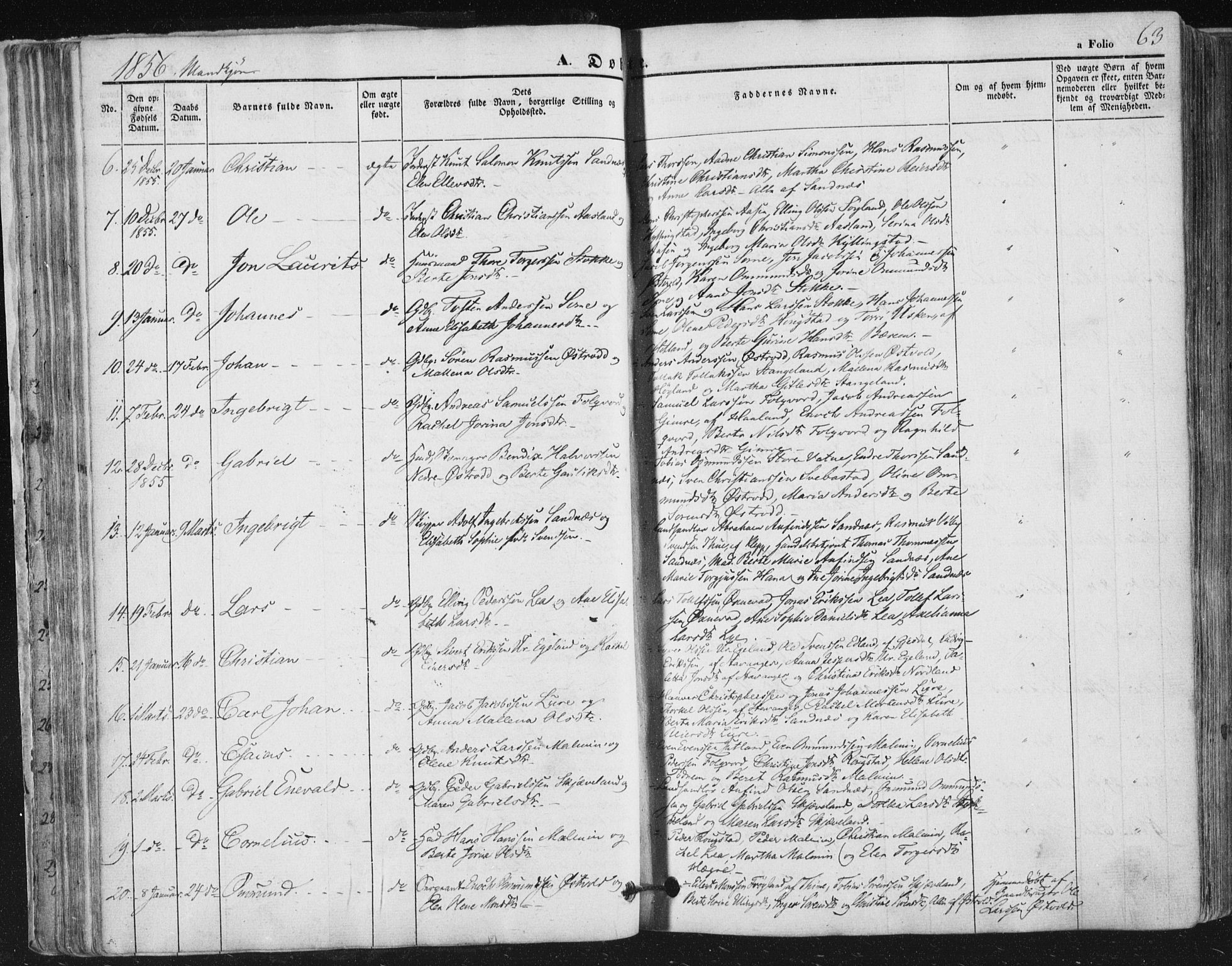Høyland sokneprestkontor, SAST/A-101799/001/30BA/L0008: Parish register (official) no. A 8, 1841-1856, p. 63