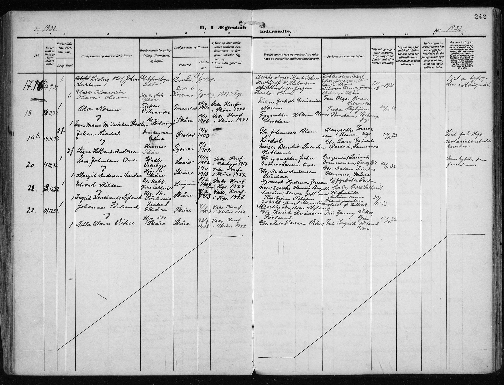 Haugesund sokneprestkontor, AV/SAST-A -101863/H/Ha/Haa/L0010: Parish register (official) no. A 10, 1909-1935, p. 242