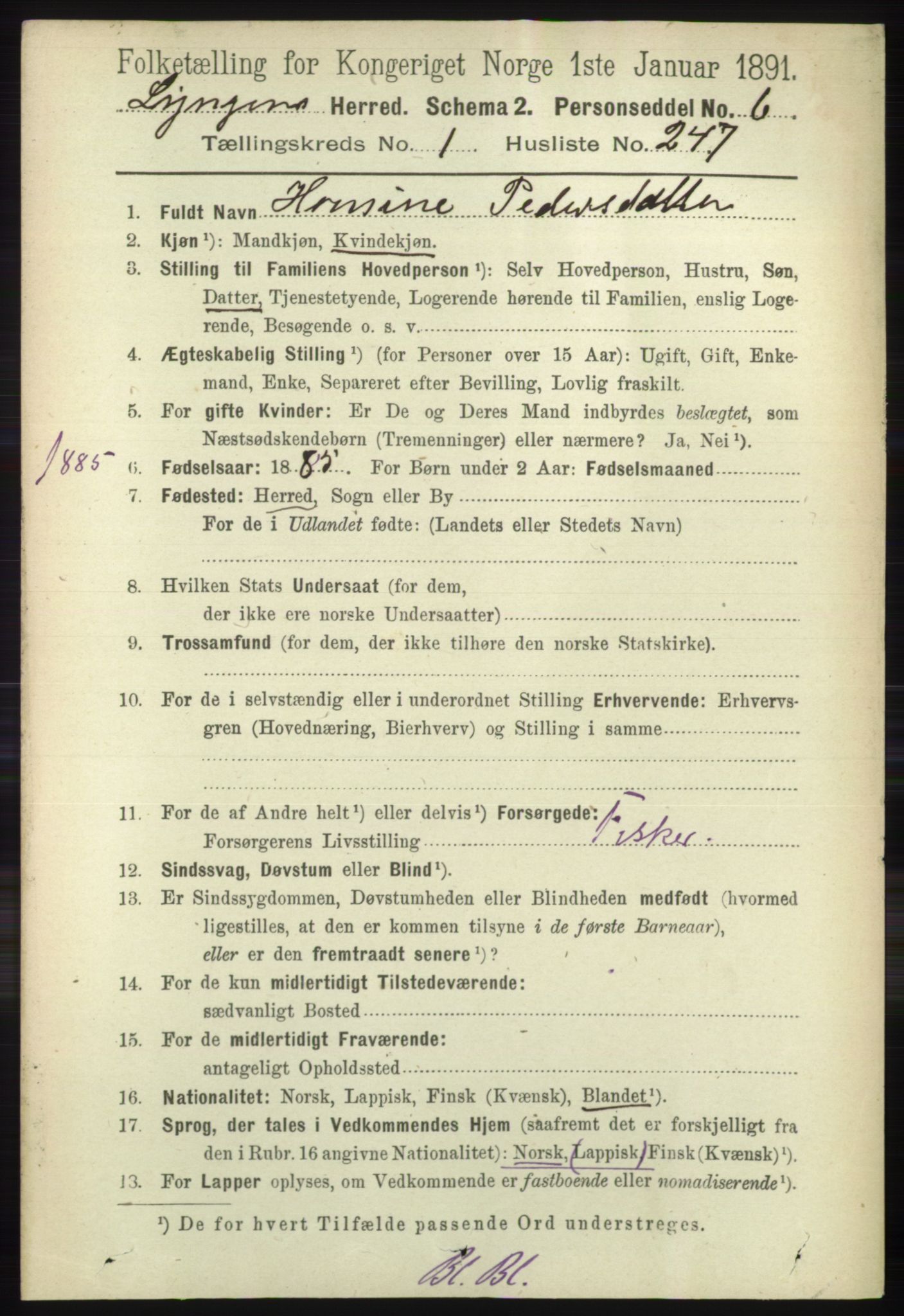 RA, 1891 census for 1938 Lyngen, 1891, p. 1922