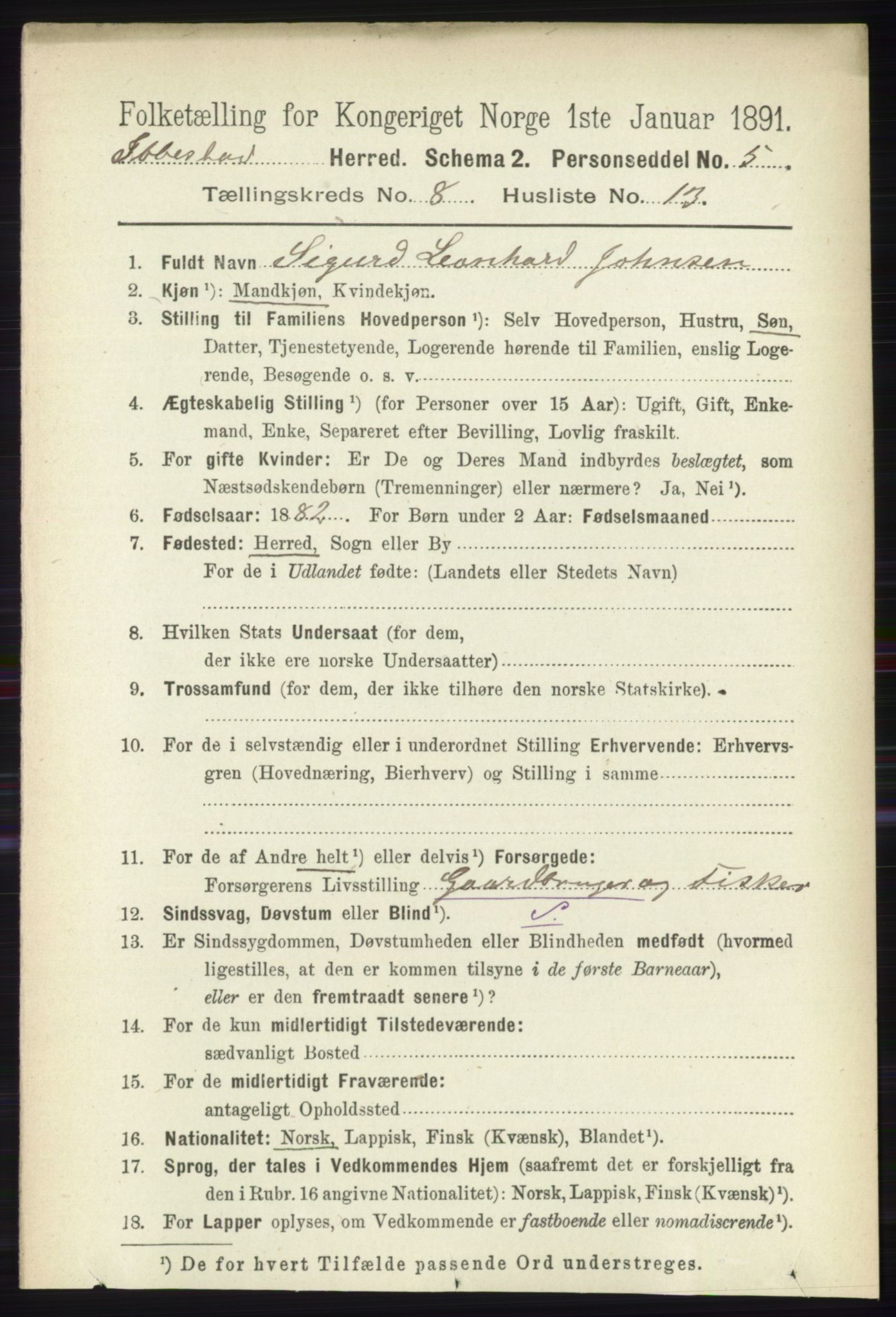 RA, 1891 census for 1917 Ibestad, 1891, p. 5314