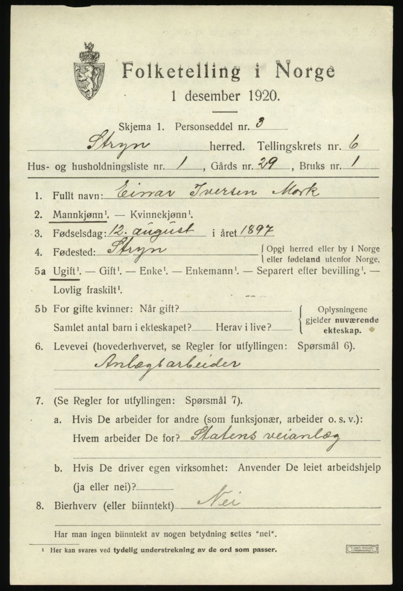 SAB, 1920 census for Stryn, 1920, p. 2618