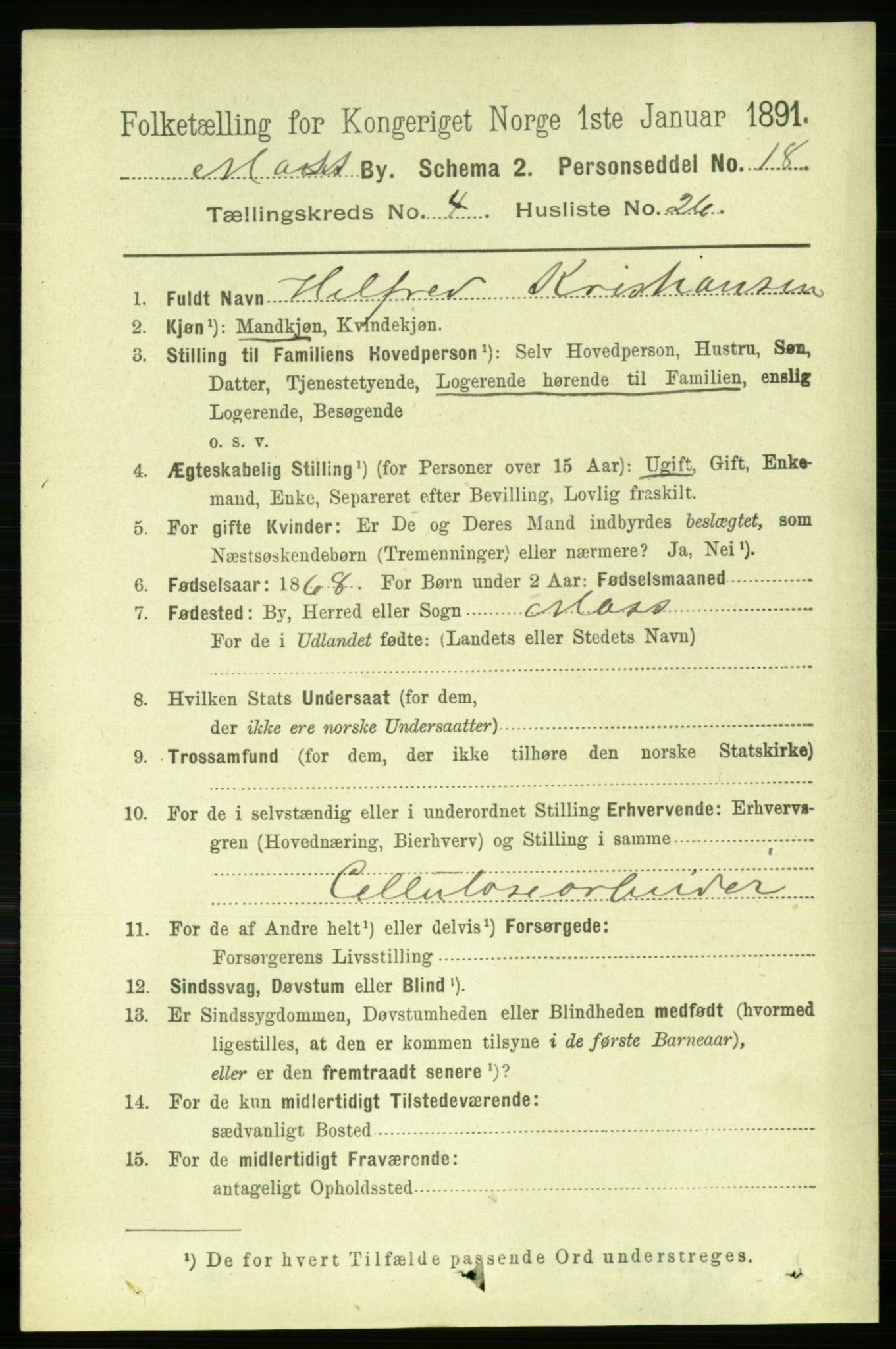 RA, 1891 census for 0104 Moss, 1891, p. 3043