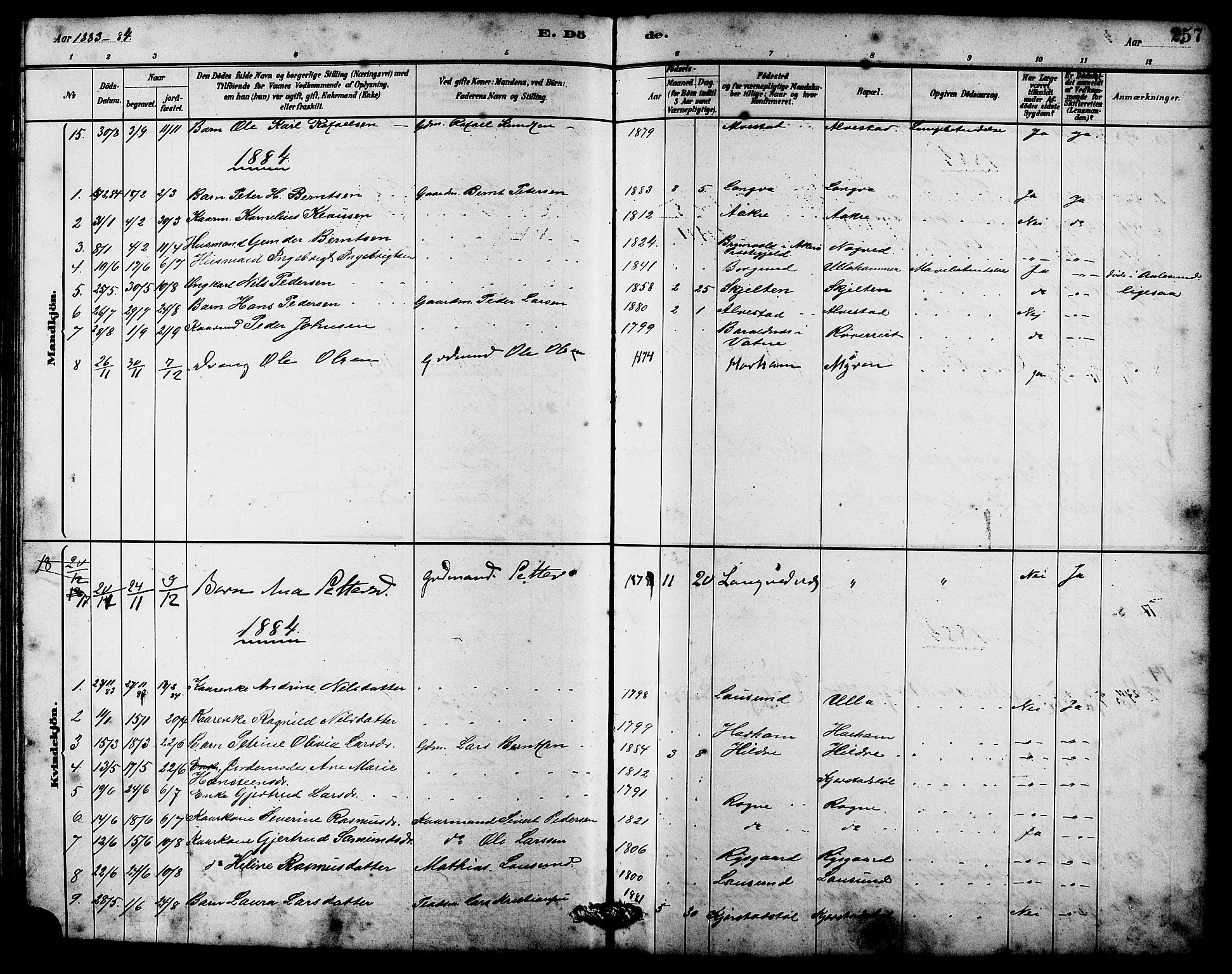 Ministerialprotokoller, klokkerbøker og fødselsregistre - Møre og Romsdal, AV/SAT-A-1454/536/L0510: Parish register (copy) no. 536C05, 1881-1898, p. 257