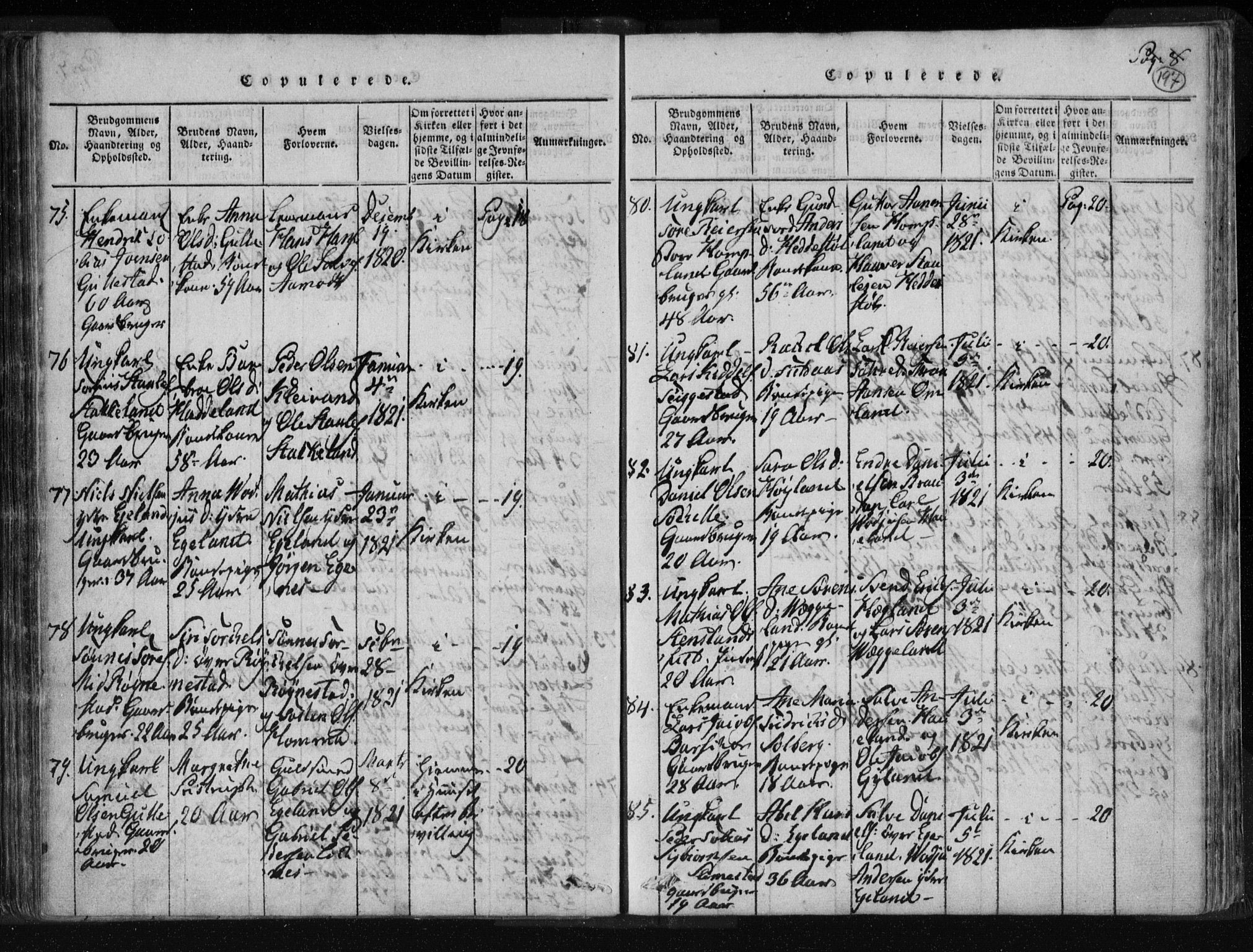 Kvinesdal sokneprestkontor, AV/SAK-1111-0026/F/Fa/Fab/L0003: Parish register (official) no. A 3, 1815-1829, p. 197