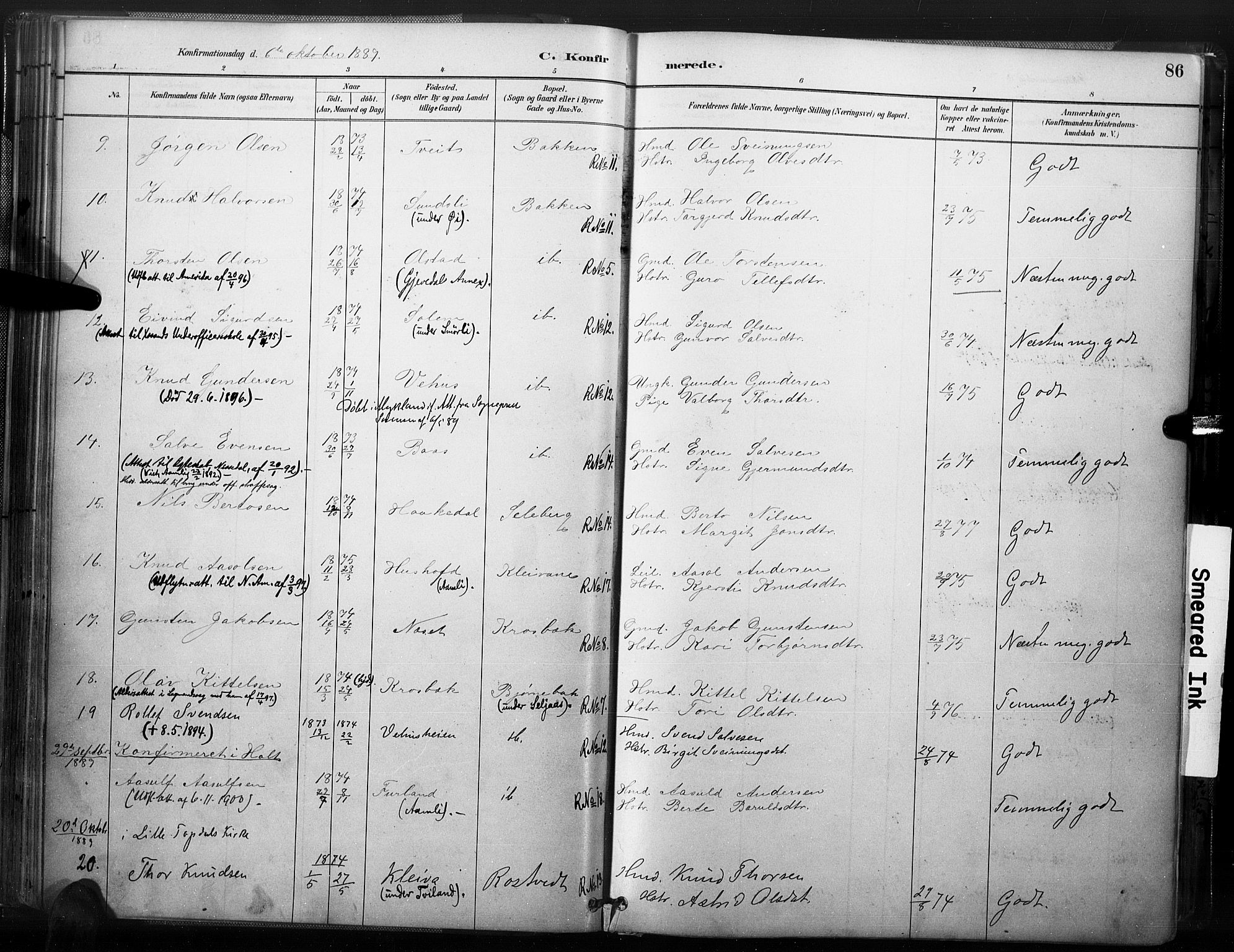 Åmli sokneprestkontor, SAK/1111-0050/F/Fa/Fac/L0010: Parish register (official) no. A 10 /1, 1885-1899, p. 86