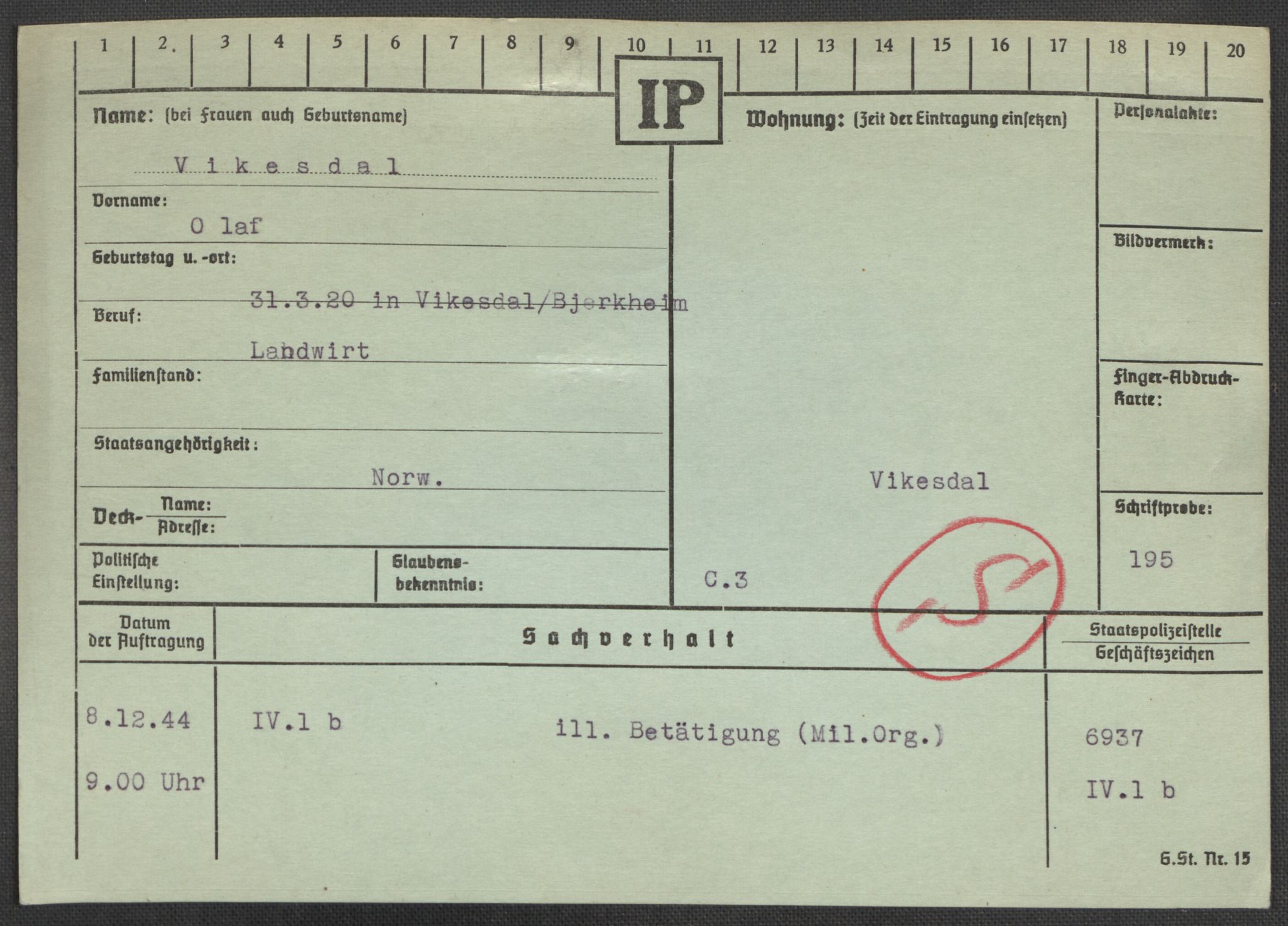 Befehlshaber der Sicherheitspolizei und des SD, RA/RAFA-5969/E/Ea/Eaa/L0010: Register over norske fanger i Møllergata 19: Sø-Å, 1940-1945, p. 774