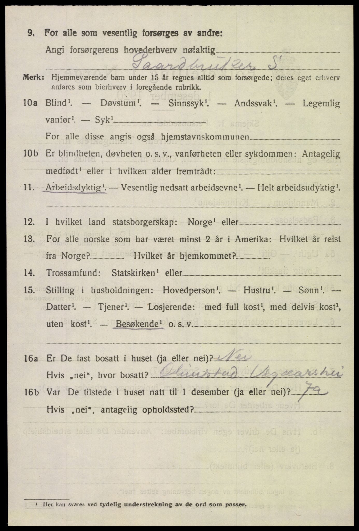 SAK, 1920 census for Vegårshei, 1920, p. 4097