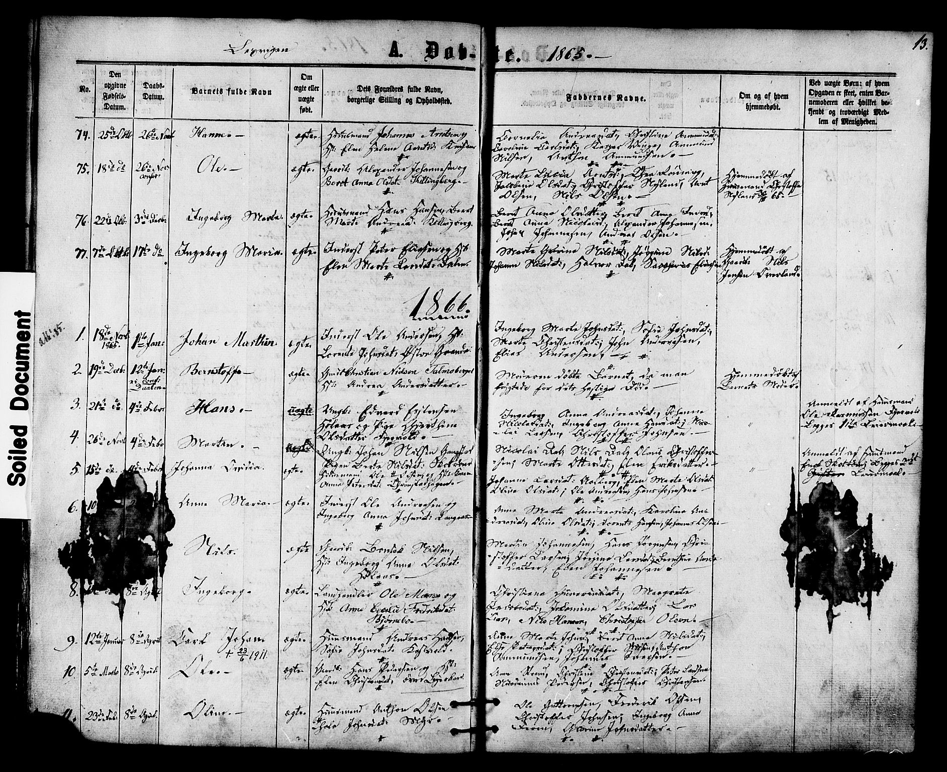 Ministerialprotokoller, klokkerbøker og fødselsregistre - Nord-Trøndelag, AV/SAT-A-1458/701/L0009: Parish register (official) no. 701A09 /1, 1864-1882, p. 13