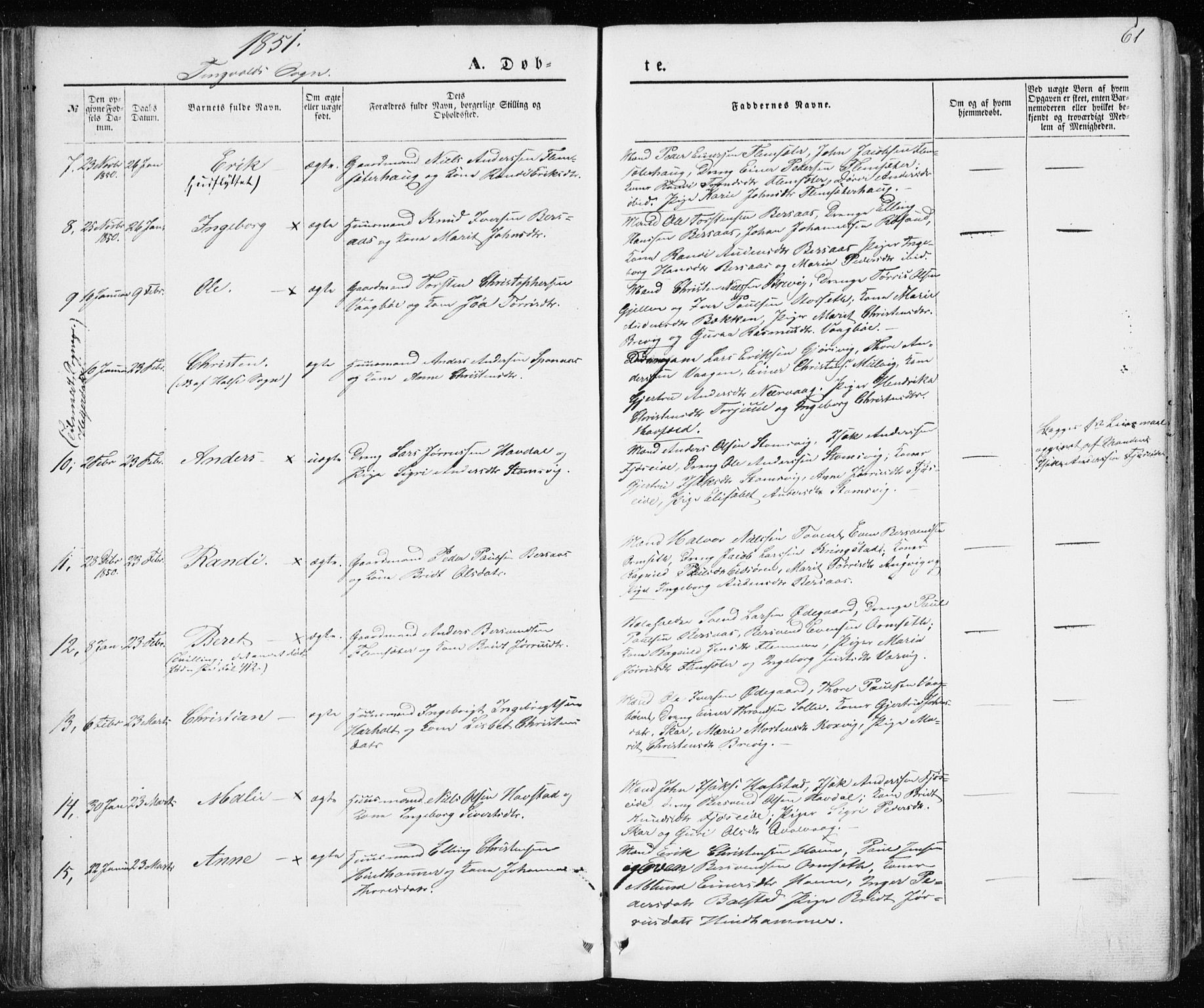 Ministerialprotokoller, klokkerbøker og fødselsregistre - Møre og Romsdal, AV/SAT-A-1454/586/L0984: Parish register (official) no. 586A10, 1844-1856, p. 61