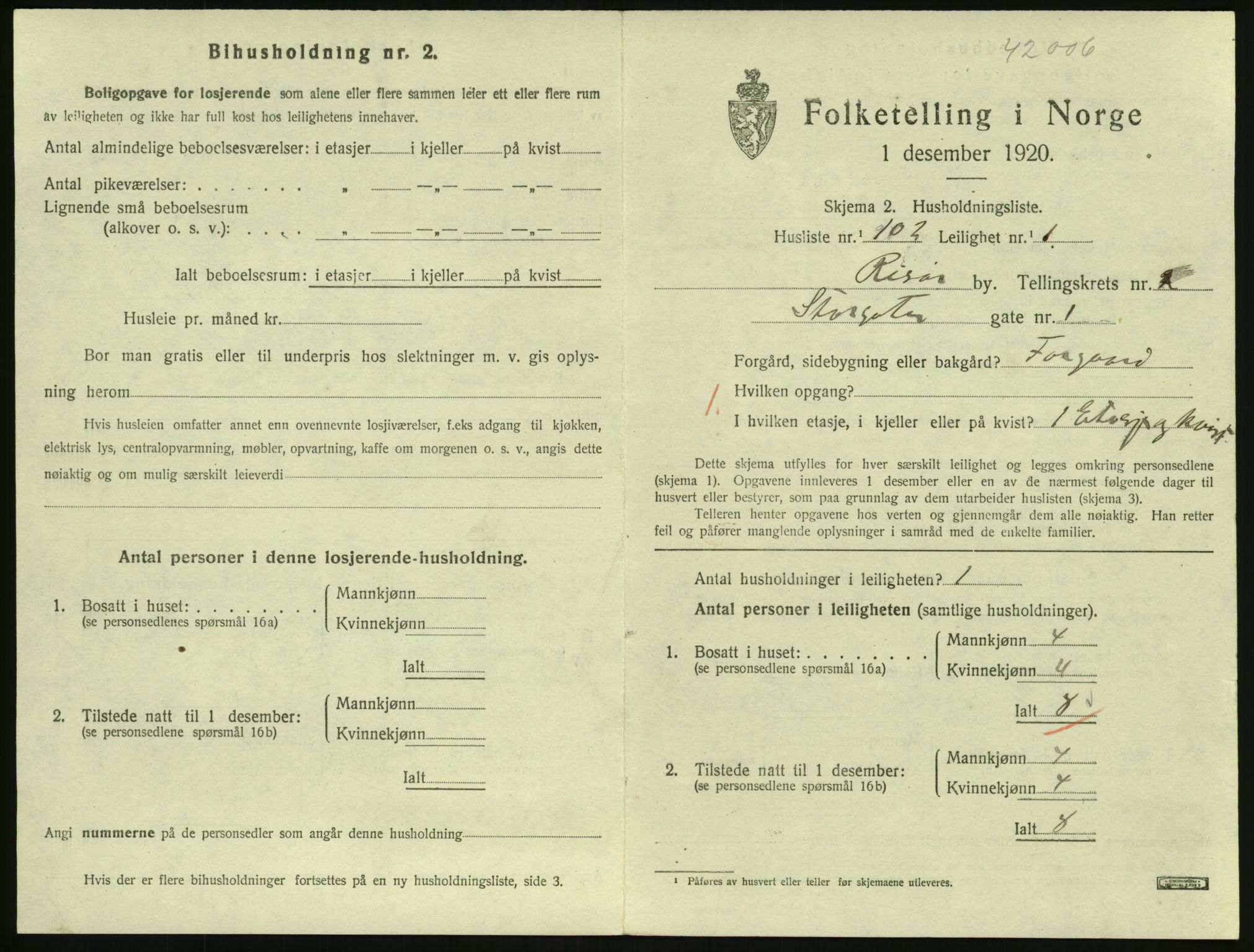 SAK, 1920 census for Risør, 1920, p. 2241