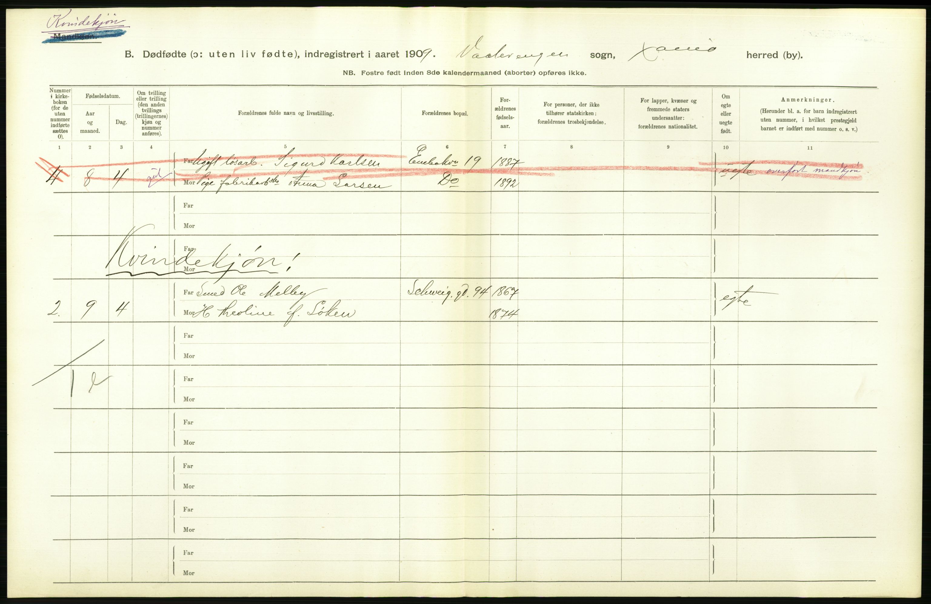 Statistisk sentralbyrå, Sosiodemografiske emner, Befolkning, RA/S-2228/D/Df/Dfa/Dfag/L0010: Kristiania: Døde, dødfødte., 1909, p. 456