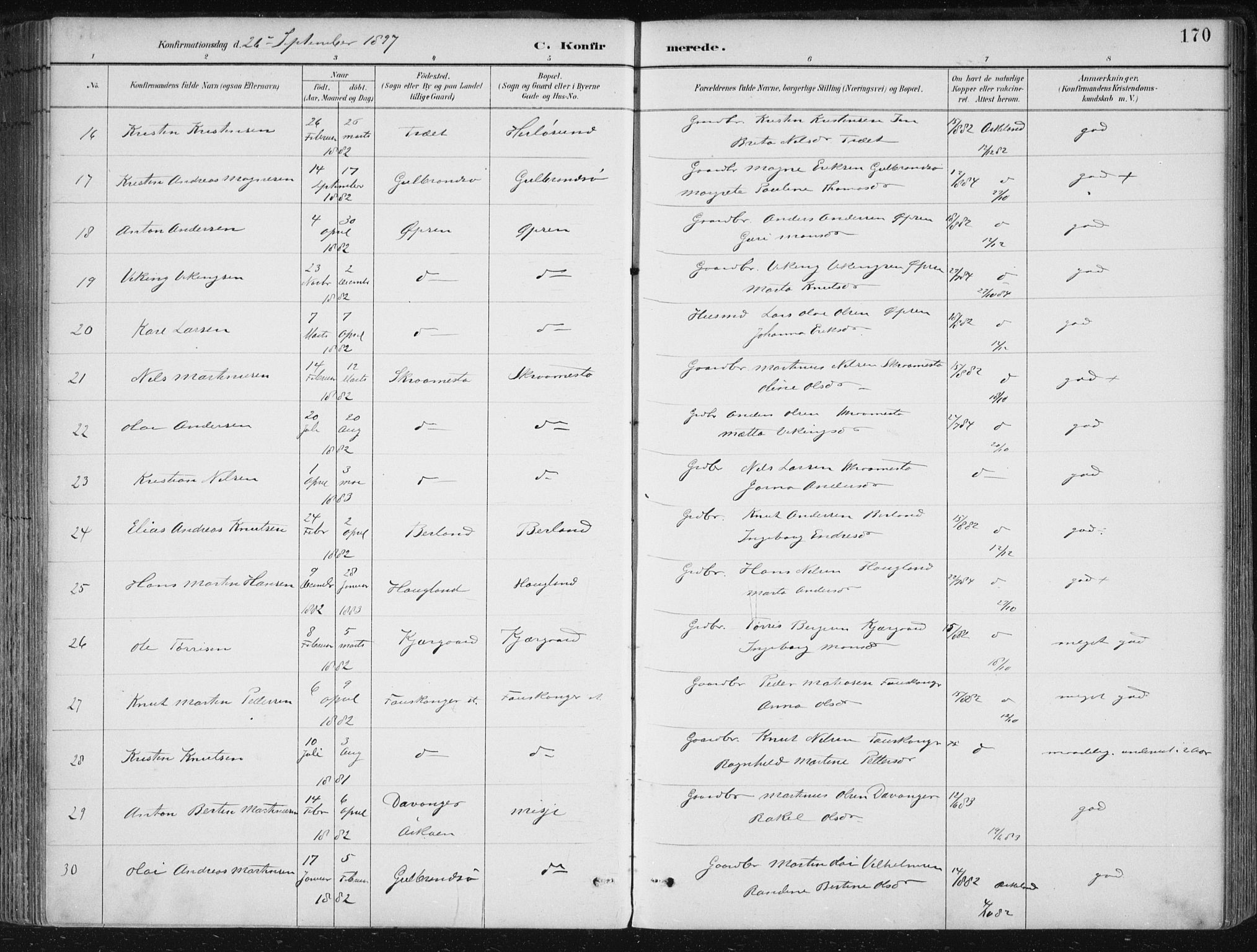 Herdla Sokneprestembete, SAB/A-75701/H/Haa: Parish register (official) no. A 4, 1891-1905, p. 170