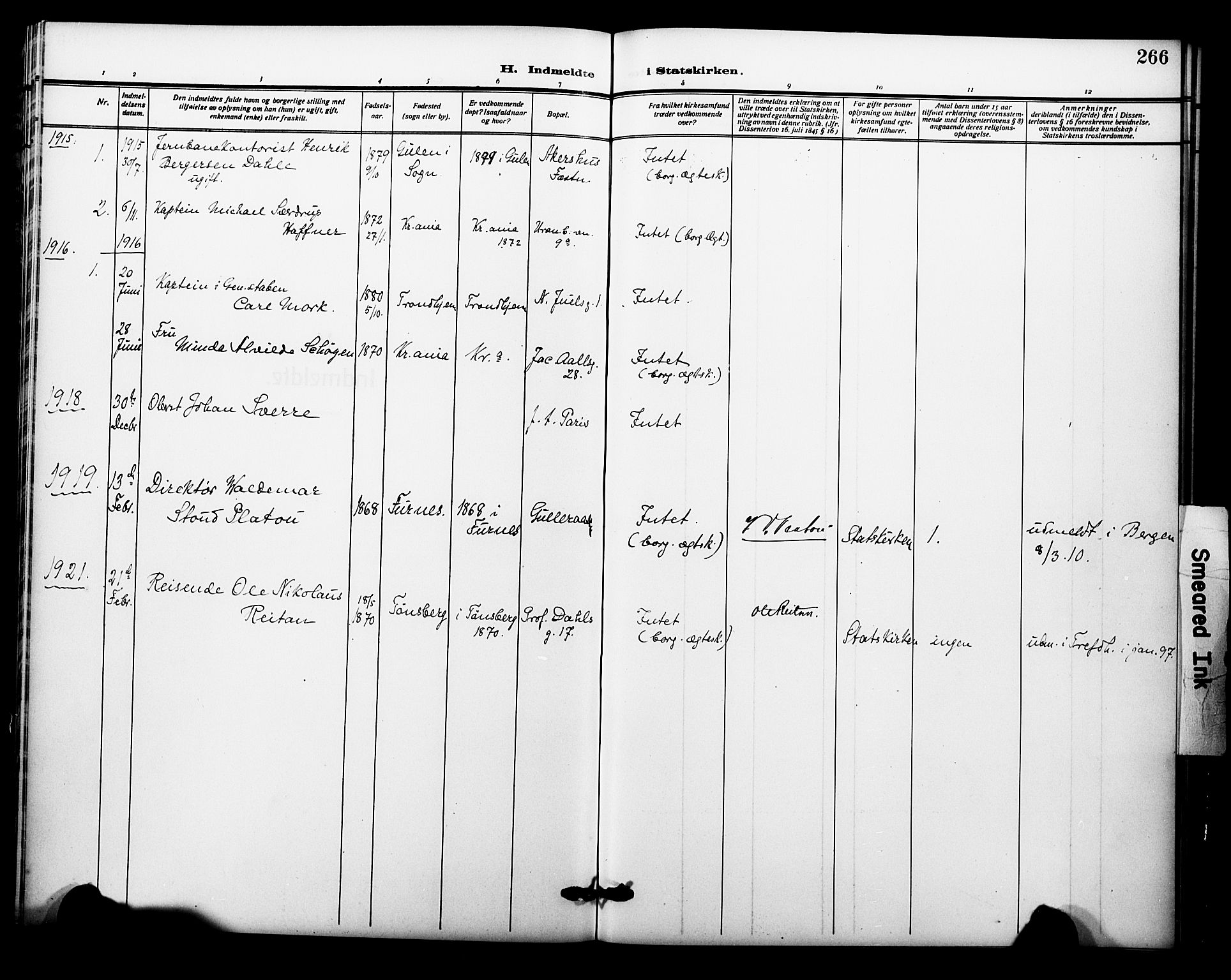Garnisonsmenigheten Kirkebøker, SAO/A-10846/F/Fa/L0015: Parish register (official) no. 15, 1915-1921, p. 266