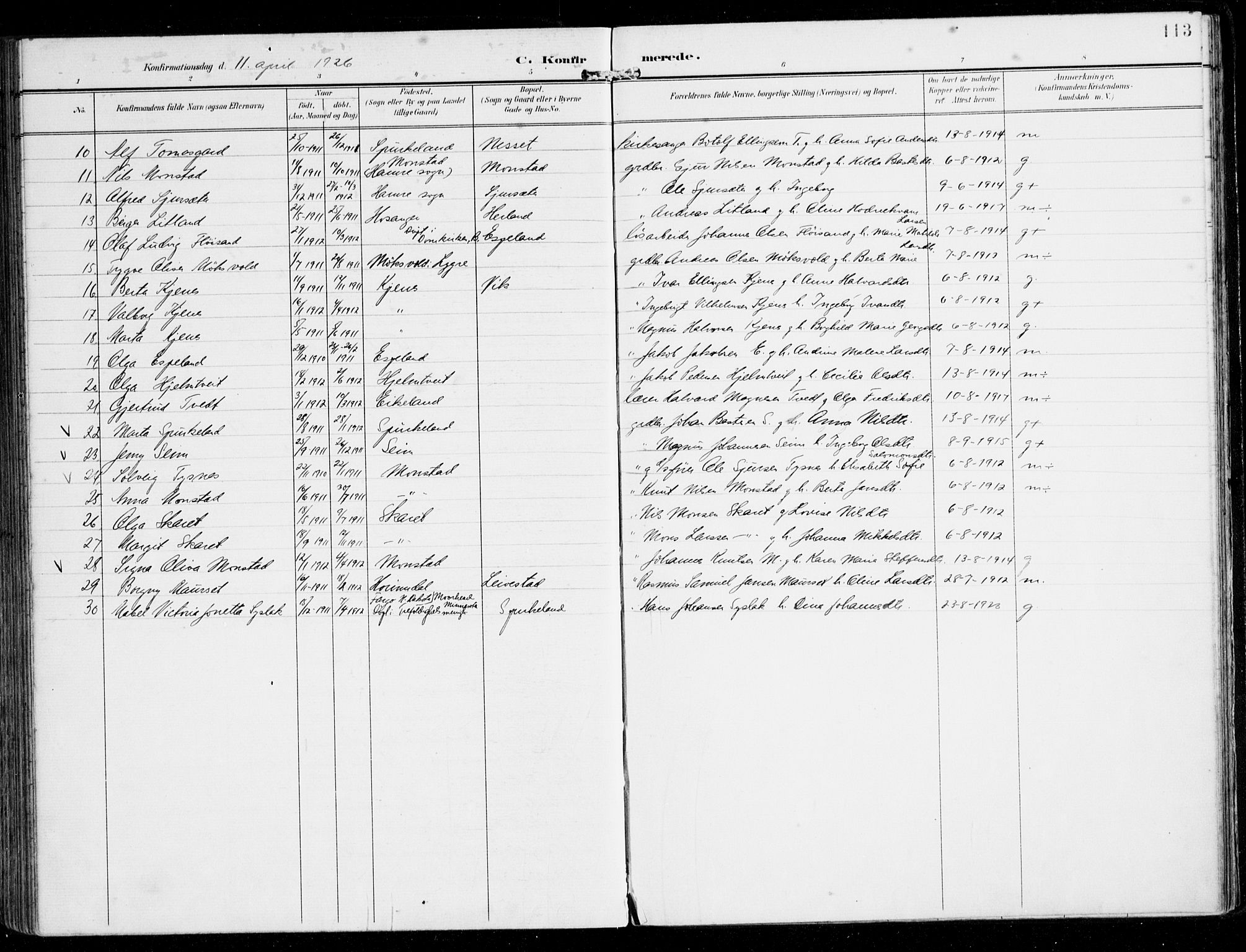 Alversund Sokneprestembete, AV/SAB-A-73901/H/Ha/Haa/Haad/L0004: Parish register (official) no. D 4, 1898-1926, p. 113