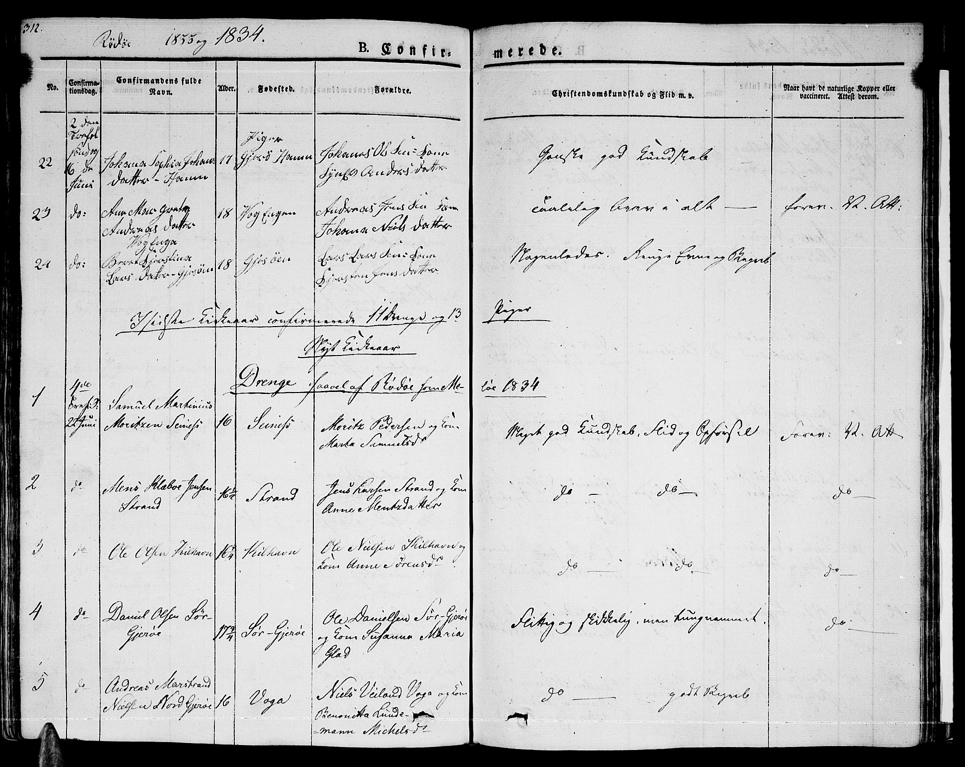 Ministerialprotokoller, klokkerbøker og fødselsregistre - Nordland, SAT/A-1459/841/L0598: Parish register (official) no. 841A06 /1, 1825-1844, p. 312