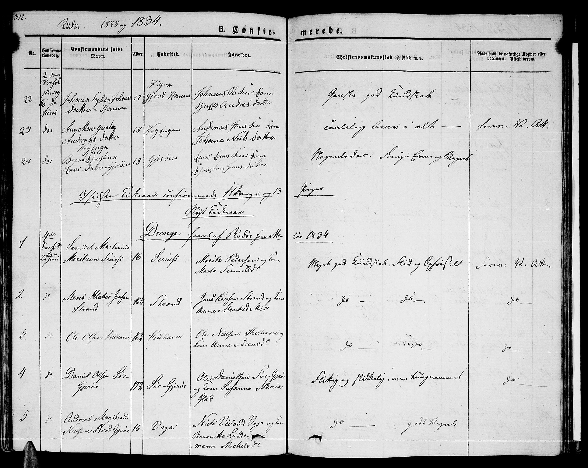 Ministerialprotokoller, klokkerbøker og fødselsregistre - Nordland, AV/SAT-A-1459/841/L0598: Parish register (official) no. 841A06 /1, 1825-1844, p. 312