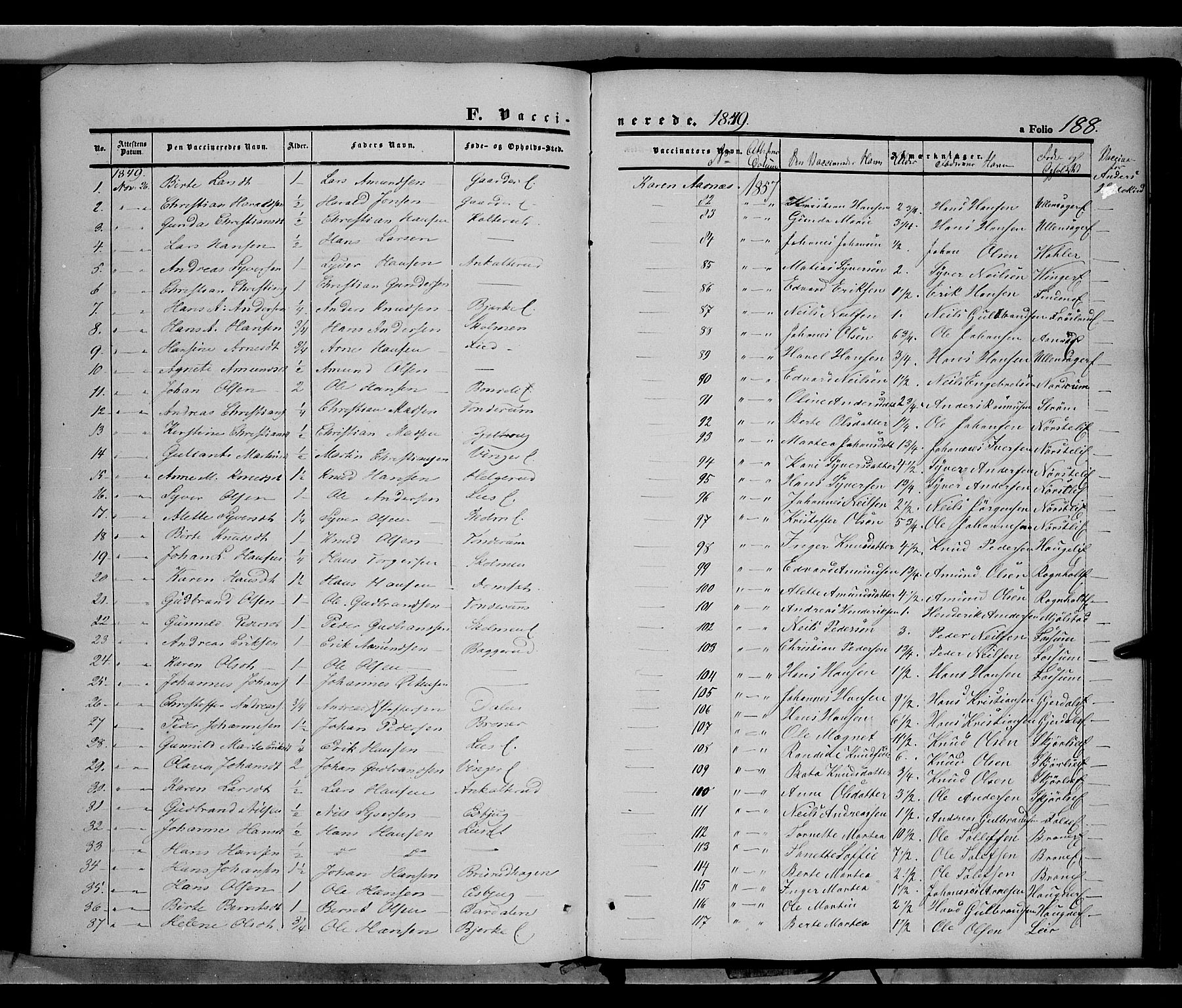 Land prestekontor, SAH/PREST-120/H/Ha/Haa/L0010: Parish register (official) no. 10, 1847-1859, p. 188