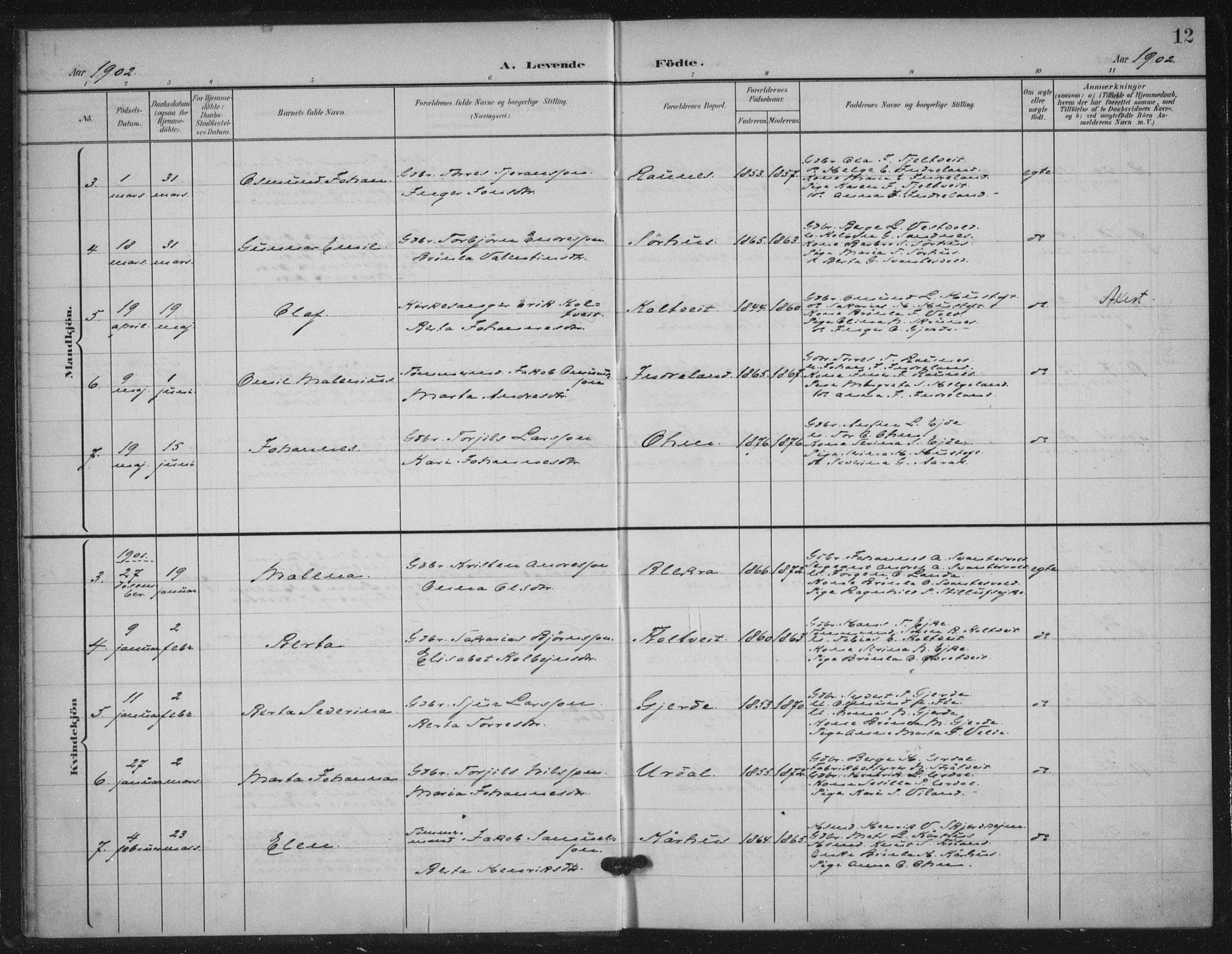 Skjold sokneprestkontor, AV/SAST-A-101847/H/Ha/Haa/L0012: Parish register (official) no. A 12, 1899-1915, p. 12