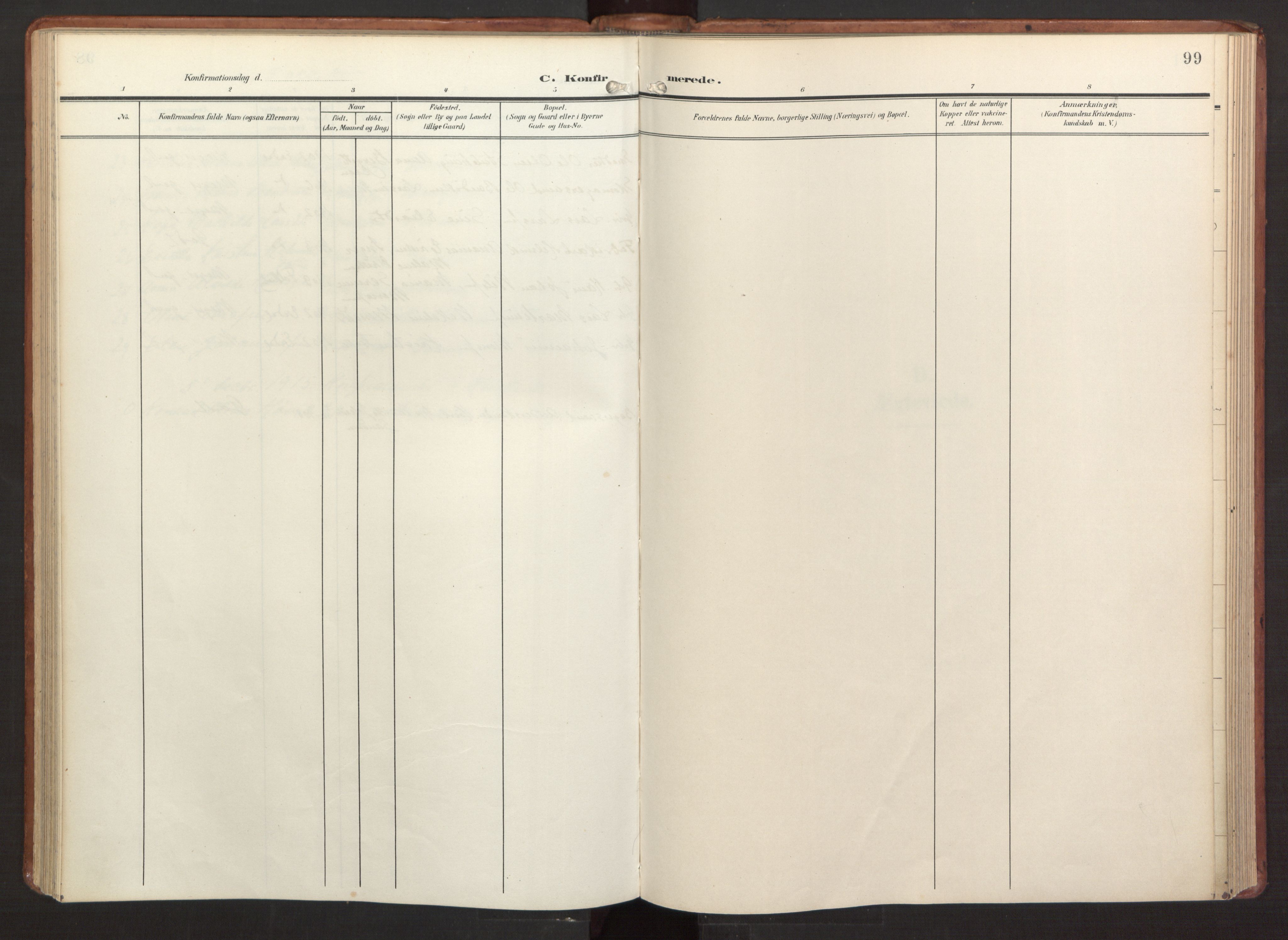 Fana Sokneprestembete, AV/SAB-A-75101/H/Haa/Haab/L0004: Parish register (official) no. B 4, 1908-1915, p. 99