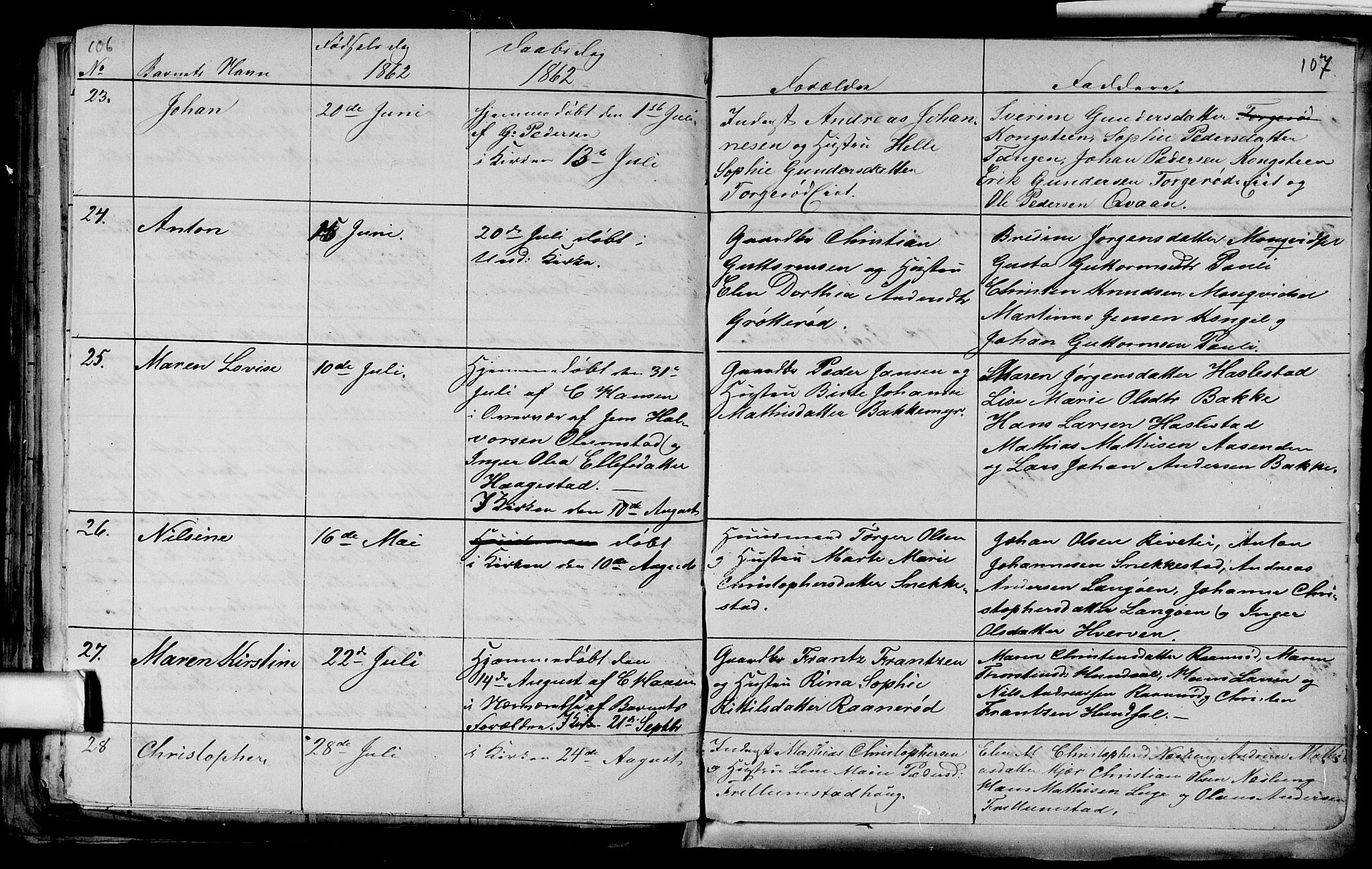 Våle kirkebøker, AV/SAKO-A-334/G/Ga/L0002: Parish register (copy) no. I 2, 1851-1863, p. 106-107