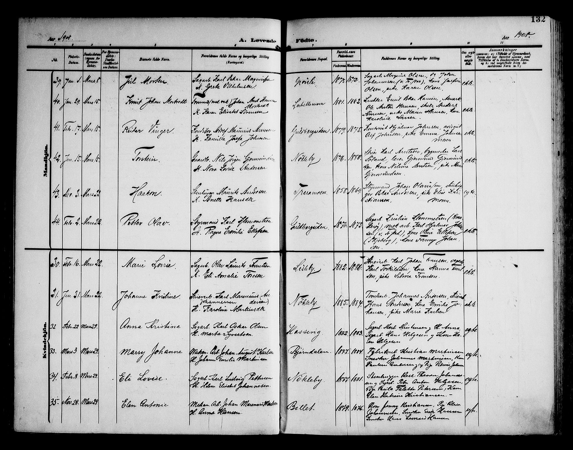 Glemmen prestekontor Kirkebøker, AV/SAO-A-10908/F/Fa/L0014: Parish register (official) no. 14, 1902-1922, p. 132