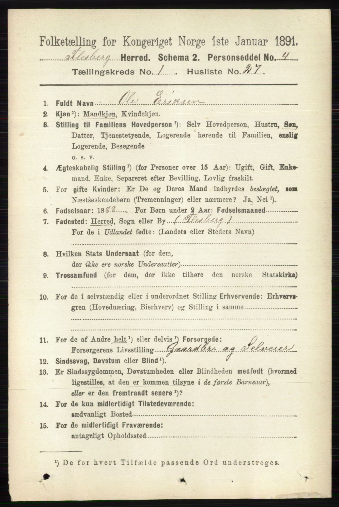 RA, 1891 census for 0631 Flesberg, 1891, p. 213