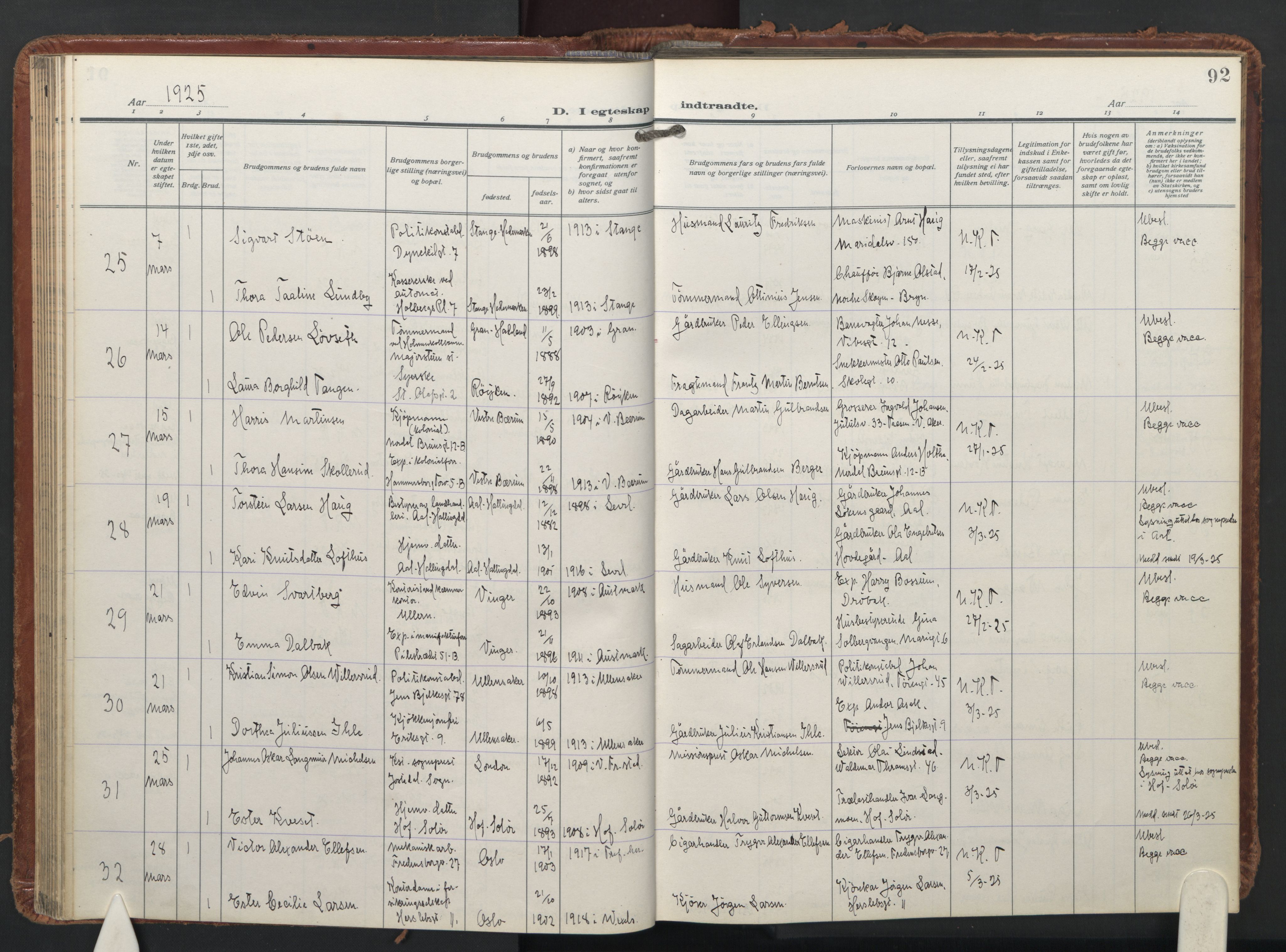 Trefoldighet prestekontor Kirkebøker, AV/SAO-A-10882/F/Fc/L0009: Parish register (official) no. III 9, 1922-1936, p. 92