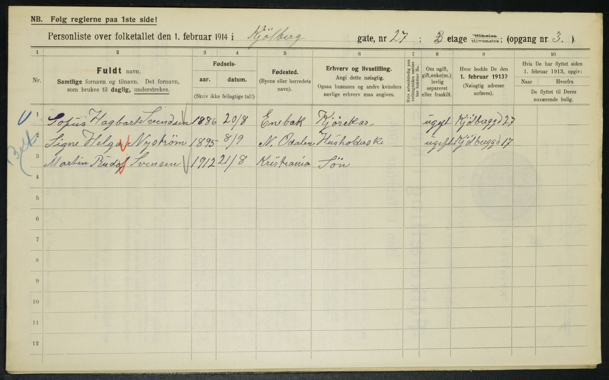 OBA, Municipal Census 1914 for Kristiania, 1914, p. 51788