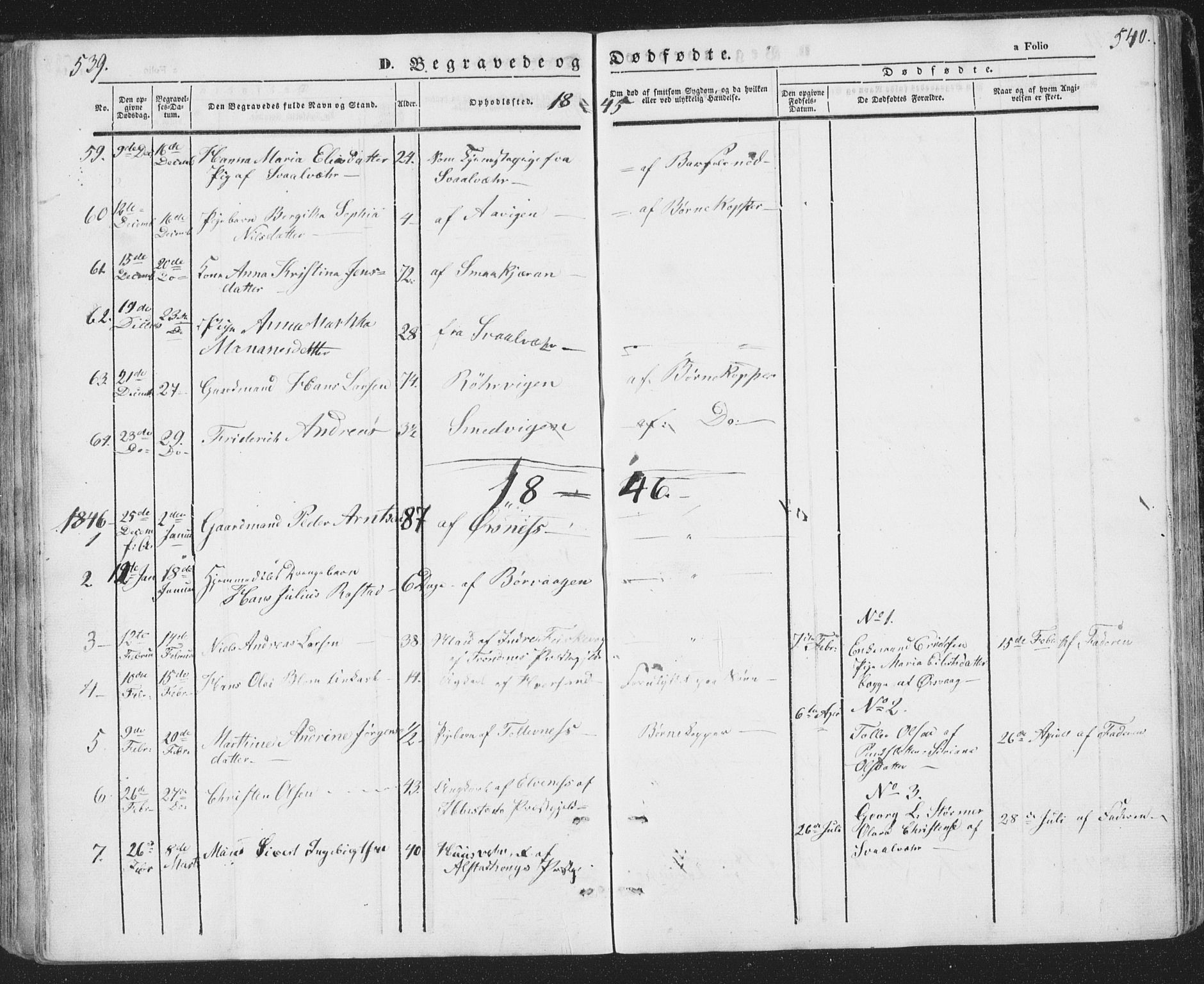 Ministerialprotokoller, klokkerbøker og fødselsregistre - Nordland, SAT/A-1459/874/L1072: Parish register (copy) no. 874C01, 1843-1859, p. 539-540