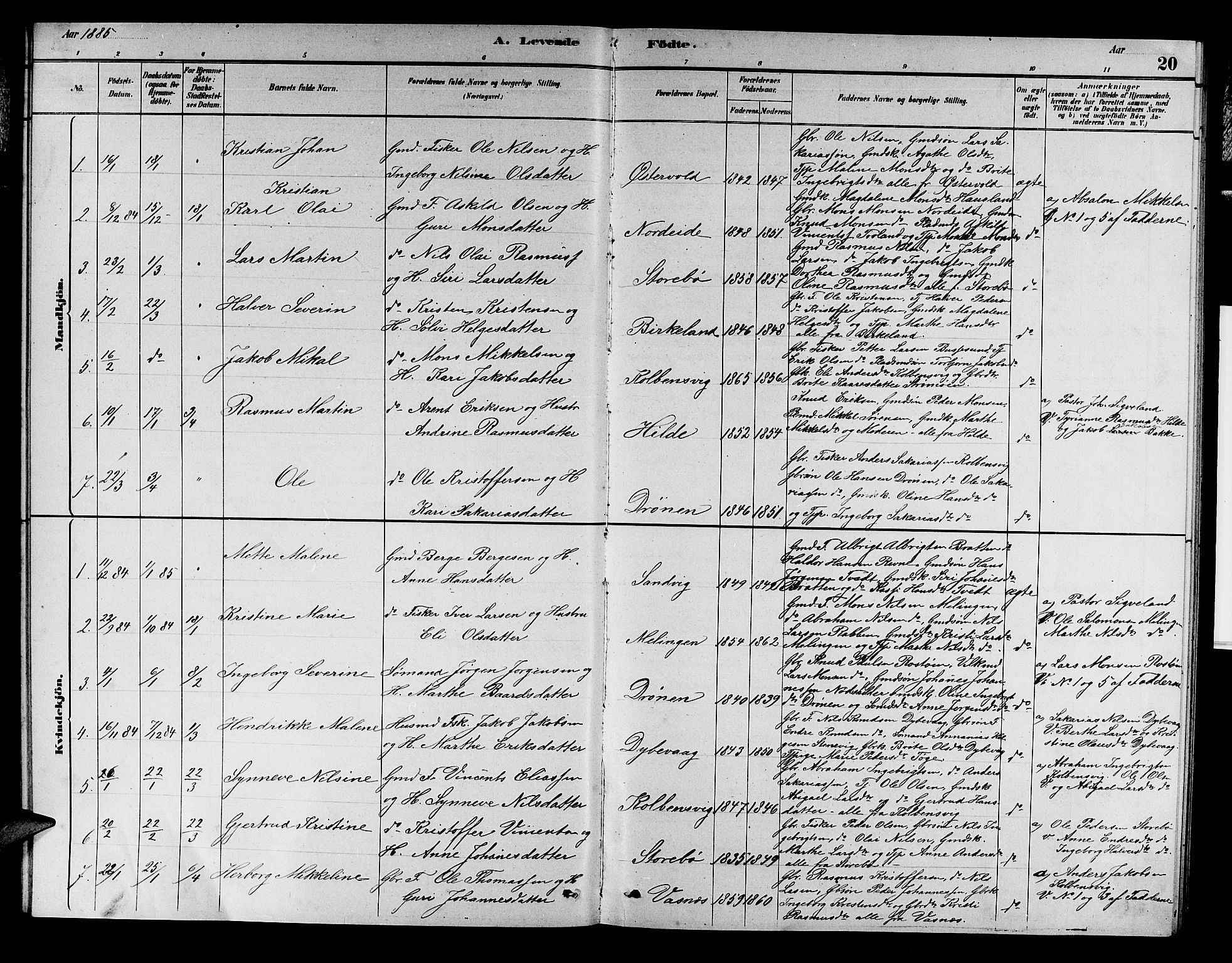 Austevoll Sokneprestembete, SAB/A-74201/H/Hab: Parish register (copy) no. A 2, 1880-1888, p. 20