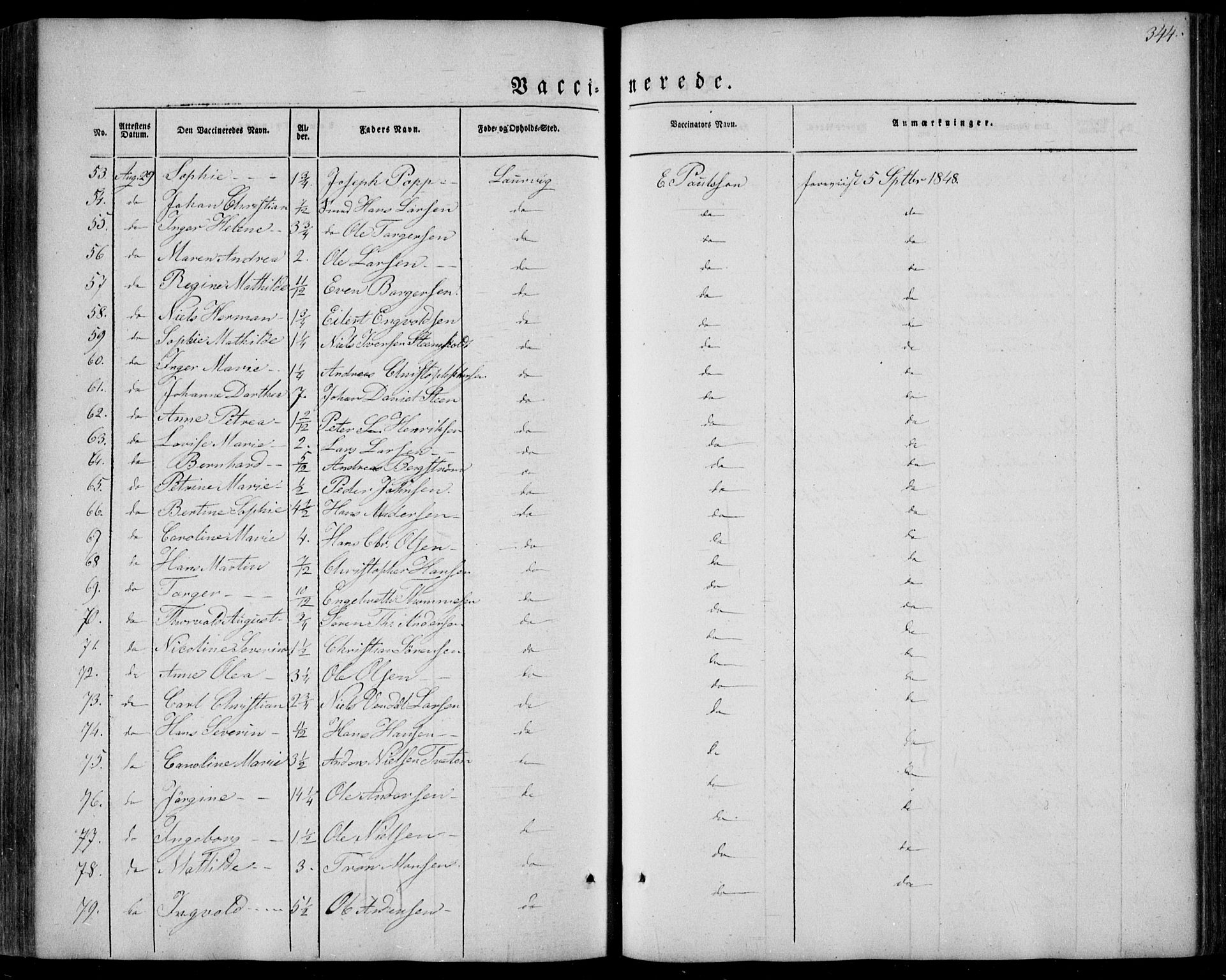 Larvik kirkebøker, AV/SAKO-A-352/F/Fa/L0003: Parish register (official) no. I 3, 1848-1856, p. 344