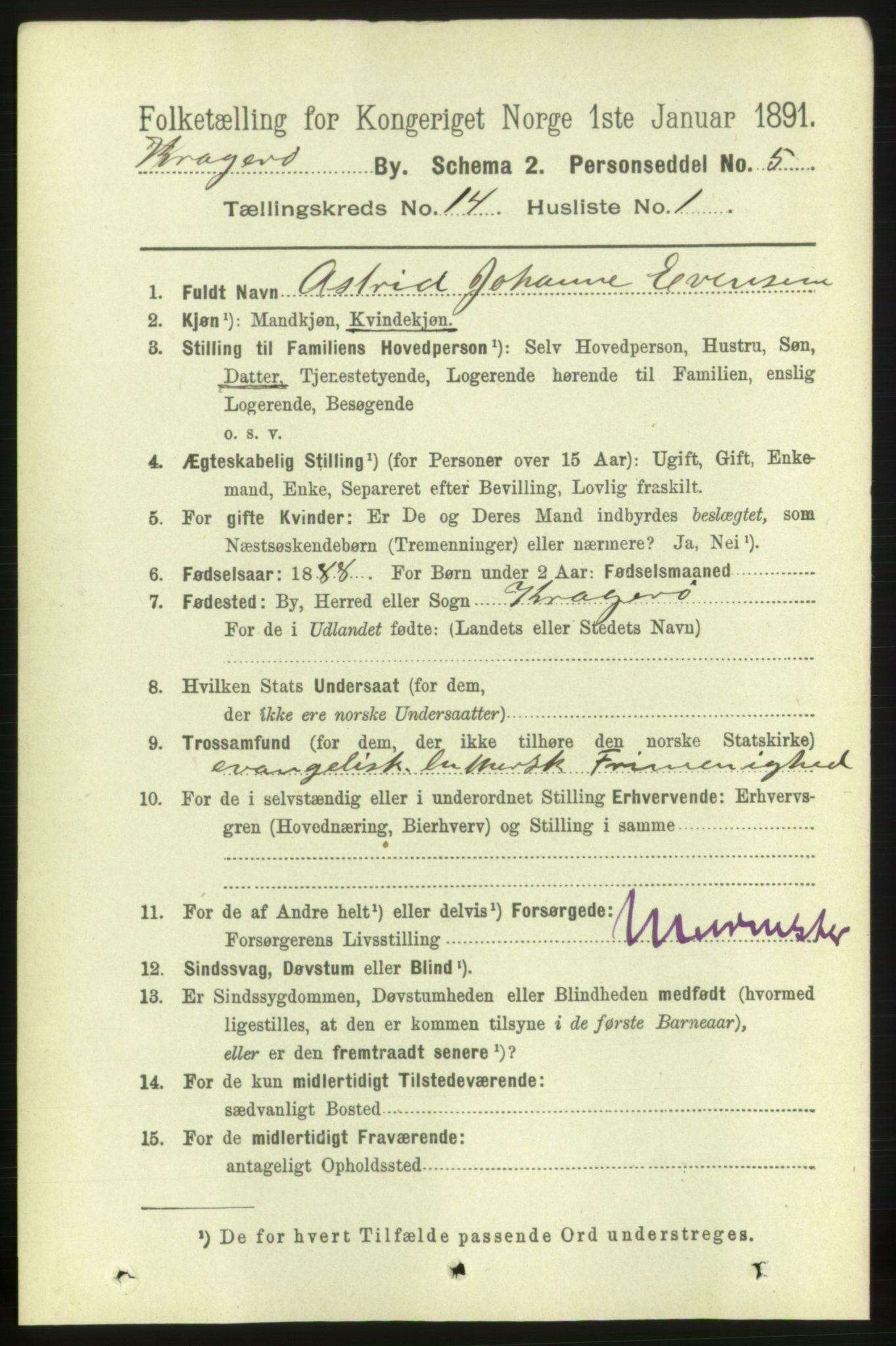 RA, 1891 census for 0801 Kragerø, 1891, p. 4080