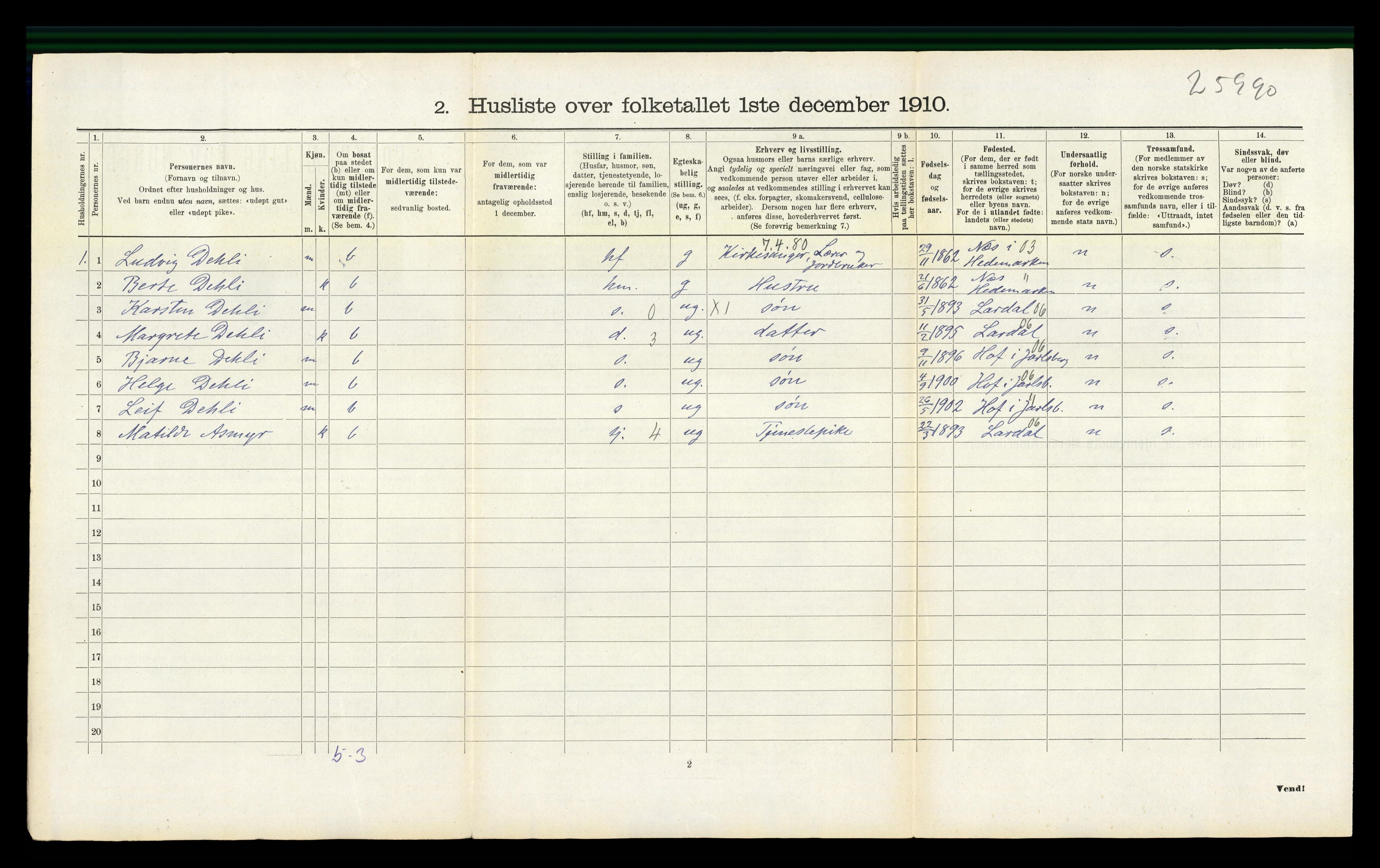 RA, 1910 census for Lier, 1910, p. 853